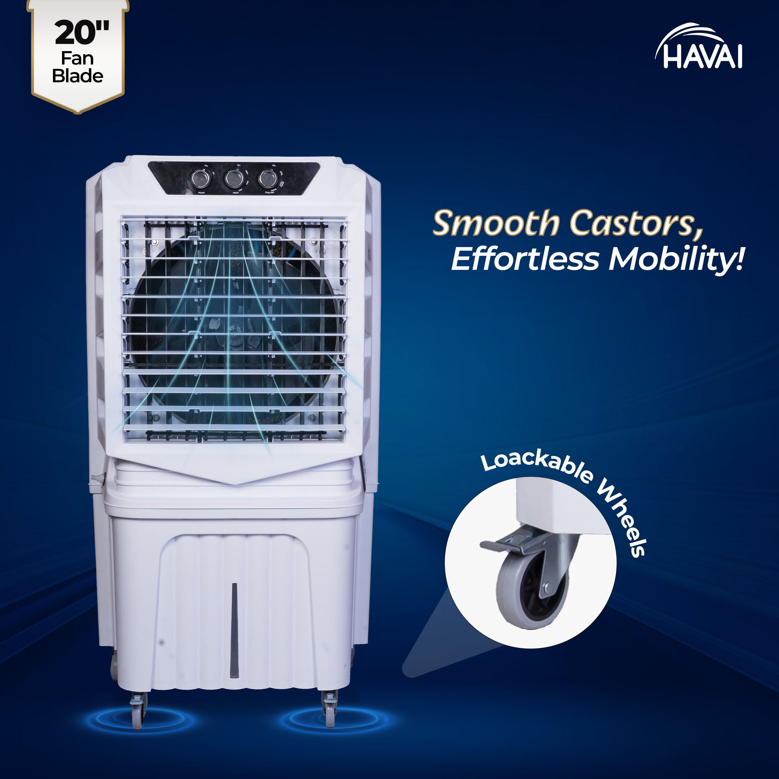 HAVAI Arizona 20 Desert Air Cooler | 120L Water Tank | 20-Inch Metal Blade | 4800 m³/hr Air Delivery | 35 Ft Air Throw | Double Bearing Low Noise Motor | Thick Honeycomb Pads | Covers up to 500 Sq Ft | 1 Year On-Site Warranty