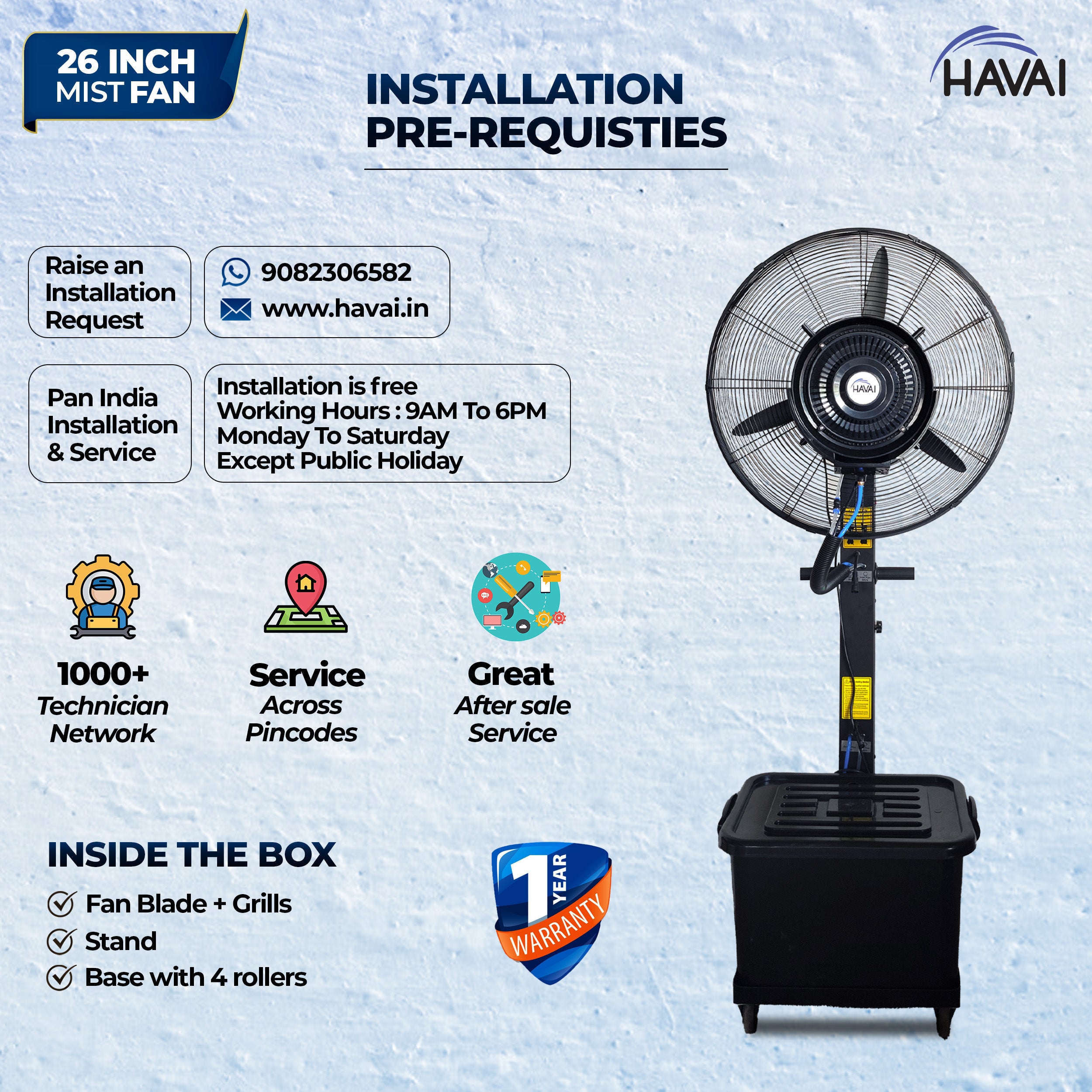 HAVAI Mist Fan 26 inch, 41 Litre Tank, Assembly Included