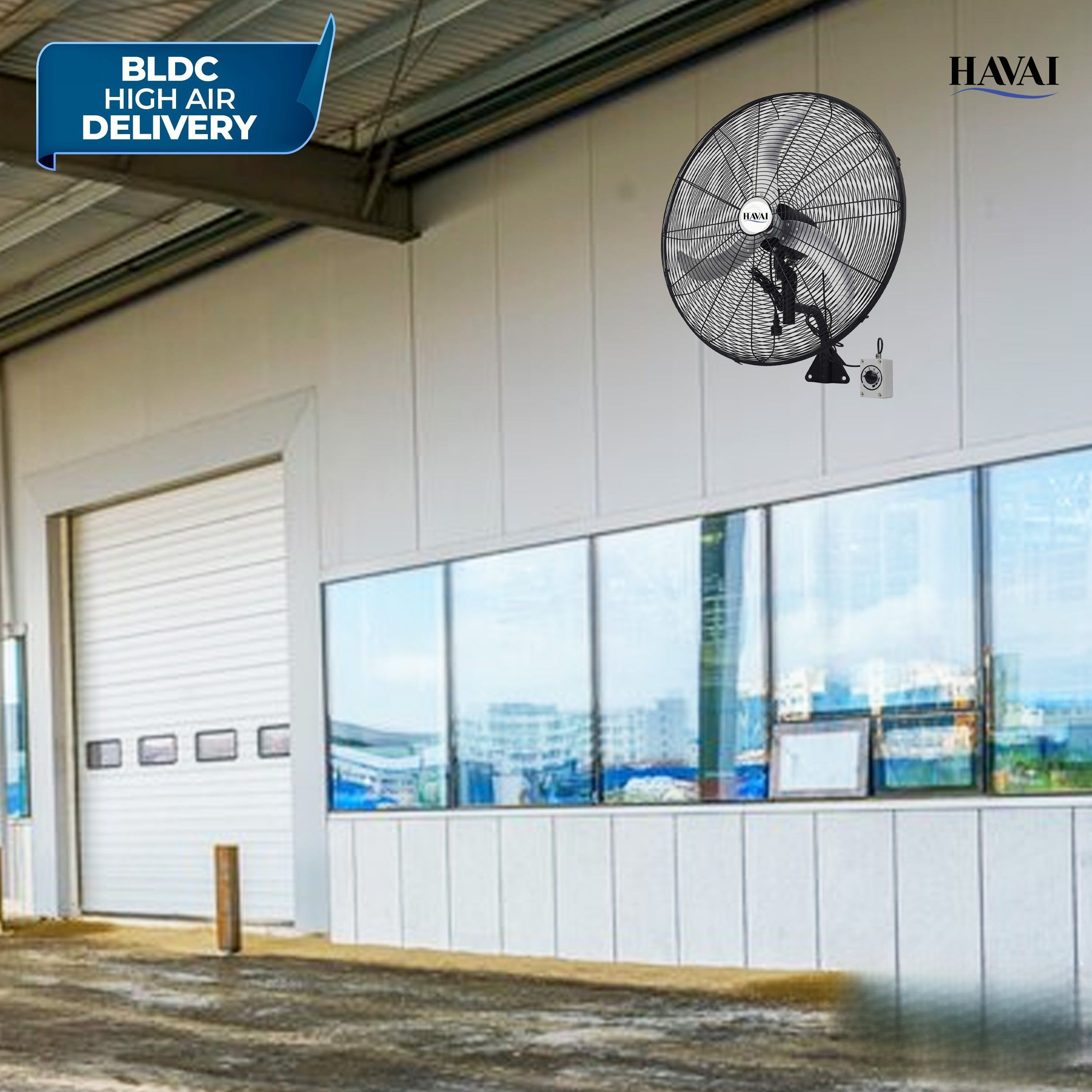 20" BLDC High-Speed Wall-Mount Fan – 3-Blade Design, Energy Efficient (20W-120W), 700-1400 RPM, 11,000 M³/Hr Airflow, 45-Foot Air Throw, 4-Speed Control, 2-Year Warranty