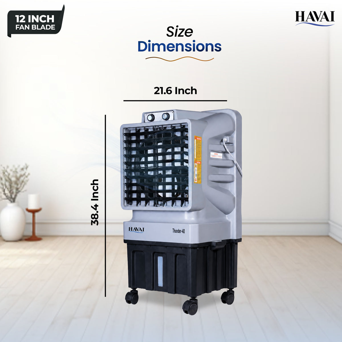 Thunder 12 inch Tower Air Cooler | 40L Tank |150 sq ft Rooms |10 ft Throw | 12-Inch Fan Blade | 40L Large Tank | Honeycomb Pad | 10 Ft Air Throw | 1 Year On-Site Warranty| Auto Louver | 3 Speed