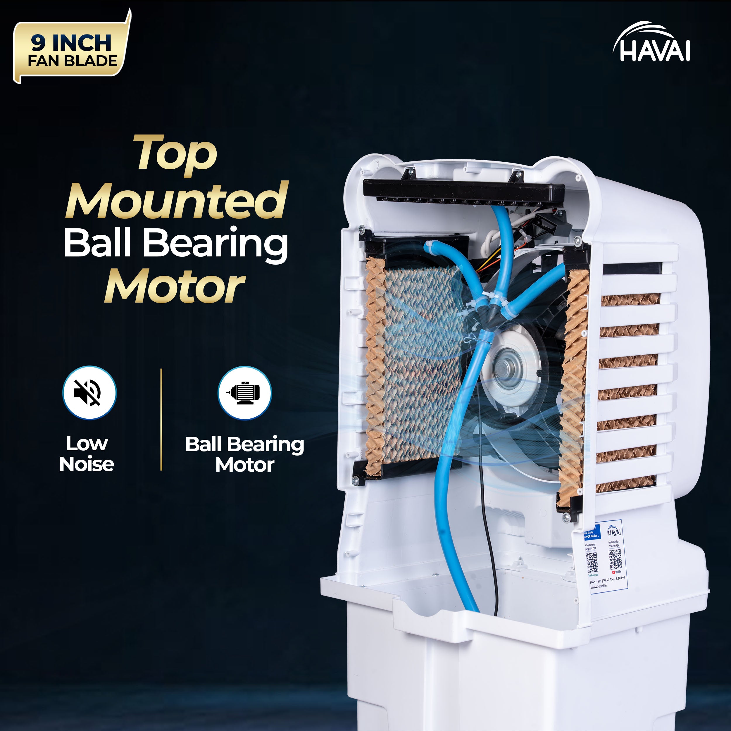 HAVAI Arizona 9 Personal Air Cooler | 9-Inch Blade | 25L Tank | 3-Side Honeycomb Pads | Motorised Louvers | White