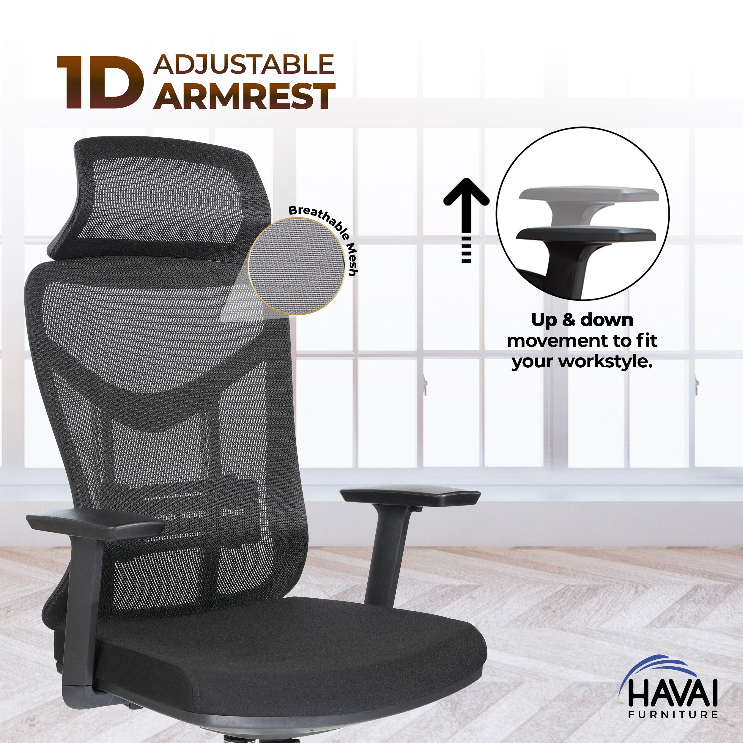 HAVAI Pulse High Back Ergonomic Mesh Office Chair | Multi-Lock Tilt Mechanism | Chrome Base| Breathable Mesh Back | Fixed Headrest (Black)