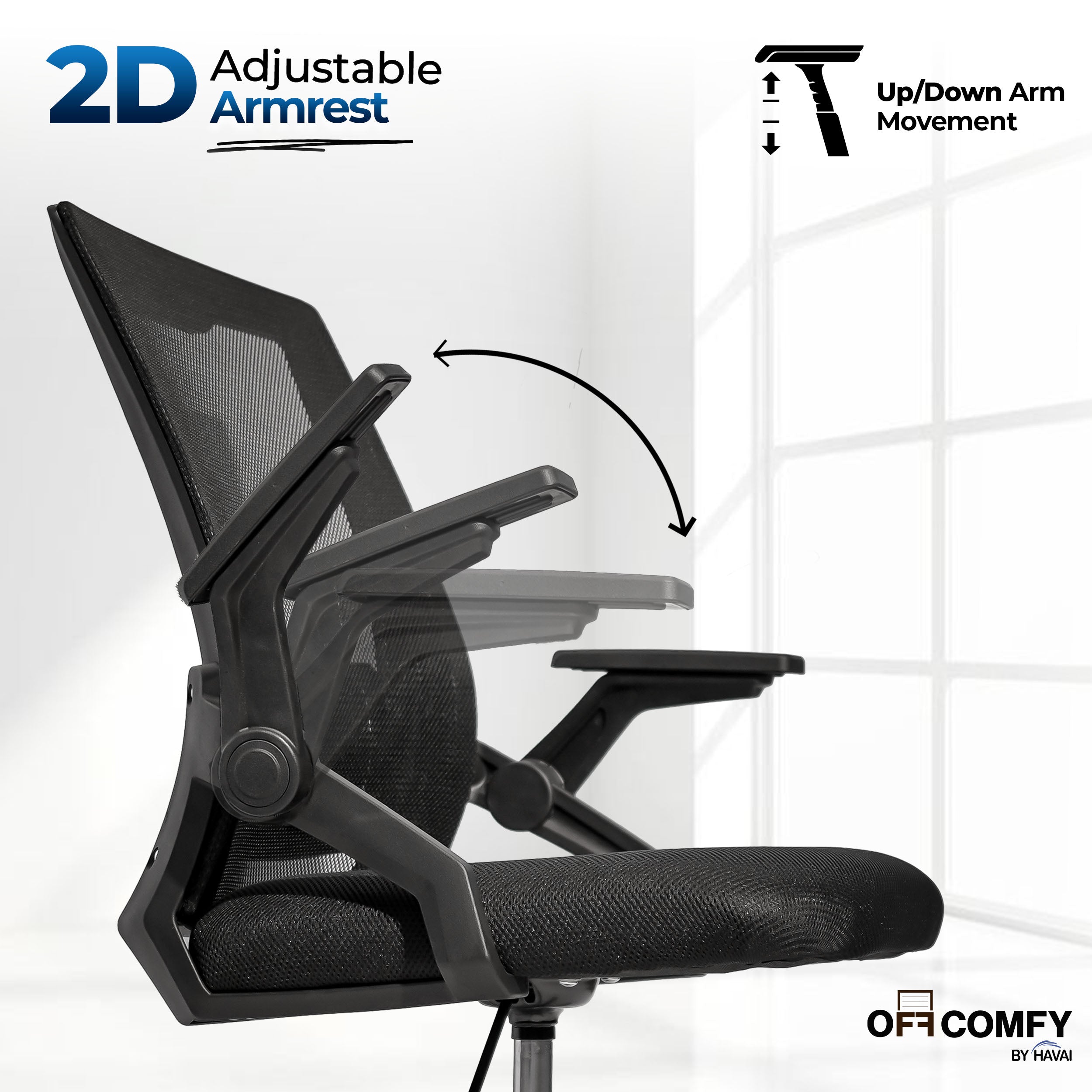 HAVAI Airon Ergonomic Office Chair with Mesh Back | Executive Computer Chair with Reclining & Folding Function | Nylon Armrests | Class 2 Gas Lift | Plywood Base Support | Grey Seat | WFH & Office Use | (Black)