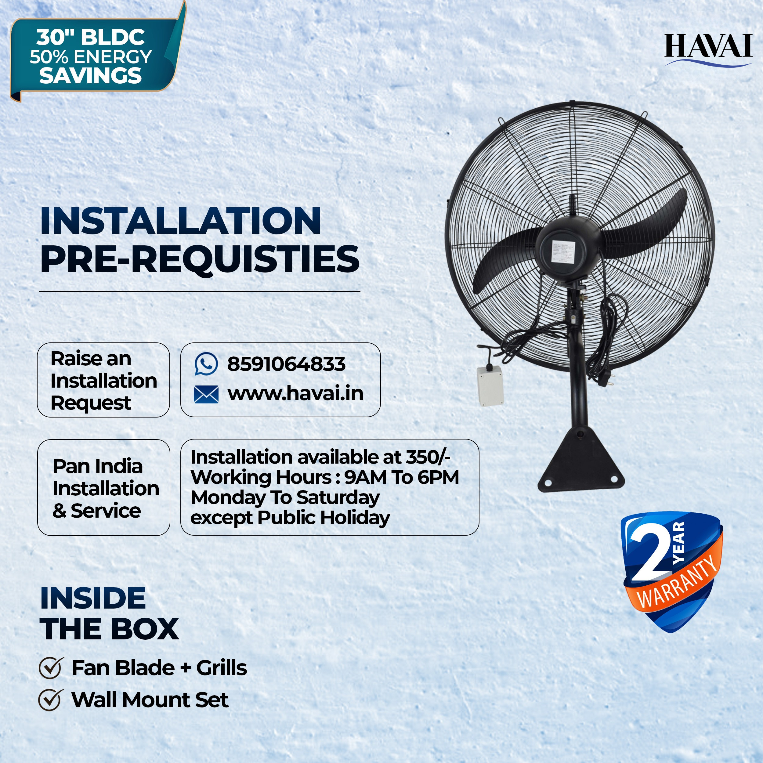 BLDC Wall Mount Fan 30 Inch, 50% Savings On Electricity, High Velocity, Heavy Duty Metal For Industrial, Commercial And Residential Use, Assembly Included , Black