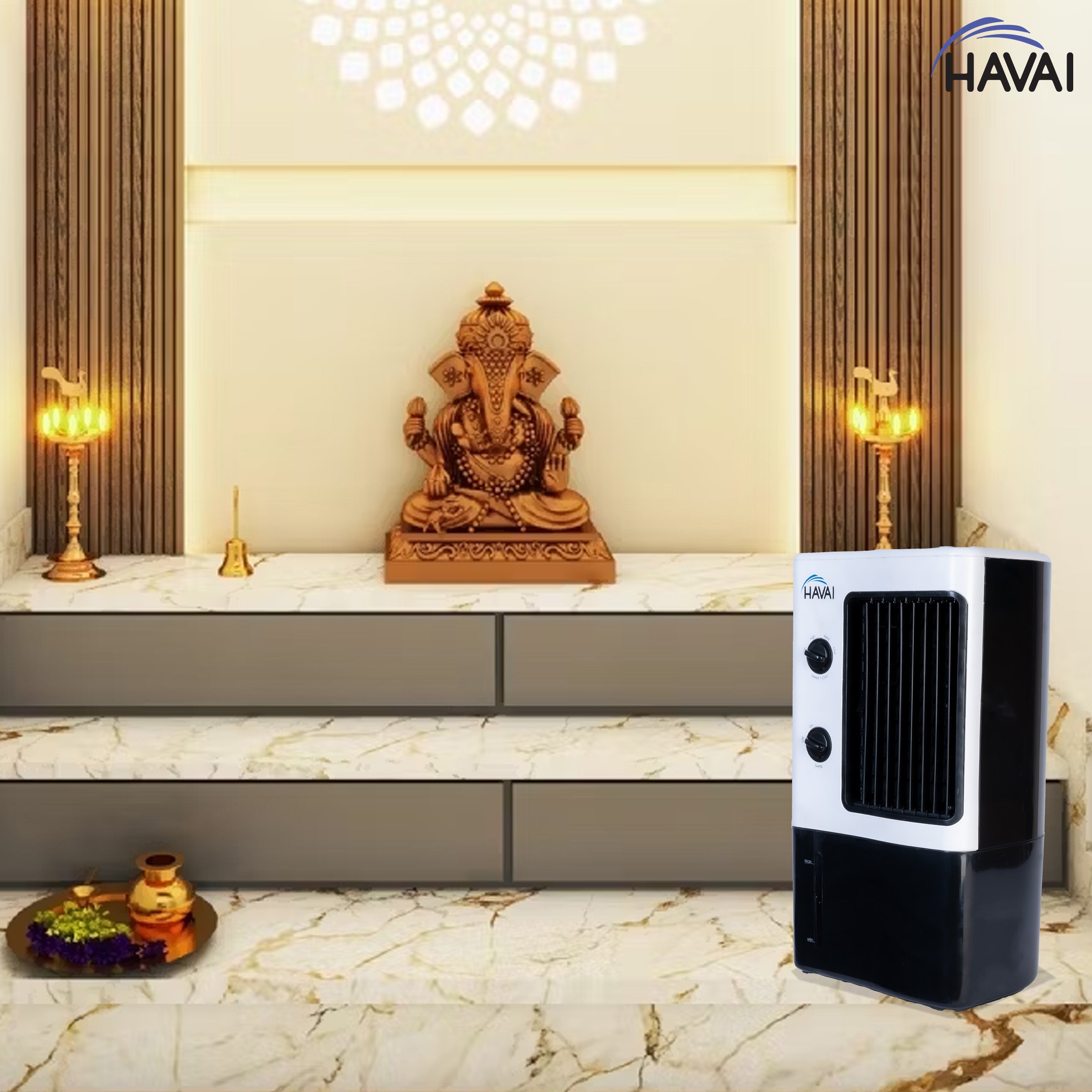 HAVAI Nano Table Cooler | Vertical Blower |Single Person Use|7 Litre Tank Capacity, Ice Box, 2 Feet Air Throw, 1 Year Warranty|3 Speed Control | Dualtone