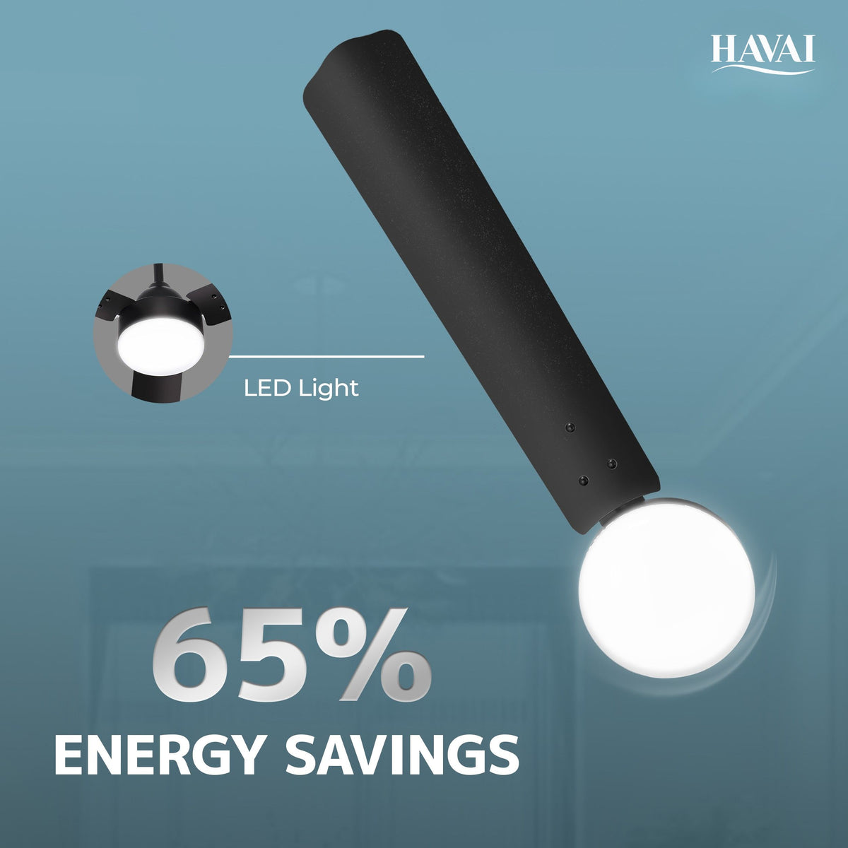 HAVAI Spinel BLDC Ceiling Fan 28W, 1200mm Blade with Remote - Smoky Brown,9W LED Light