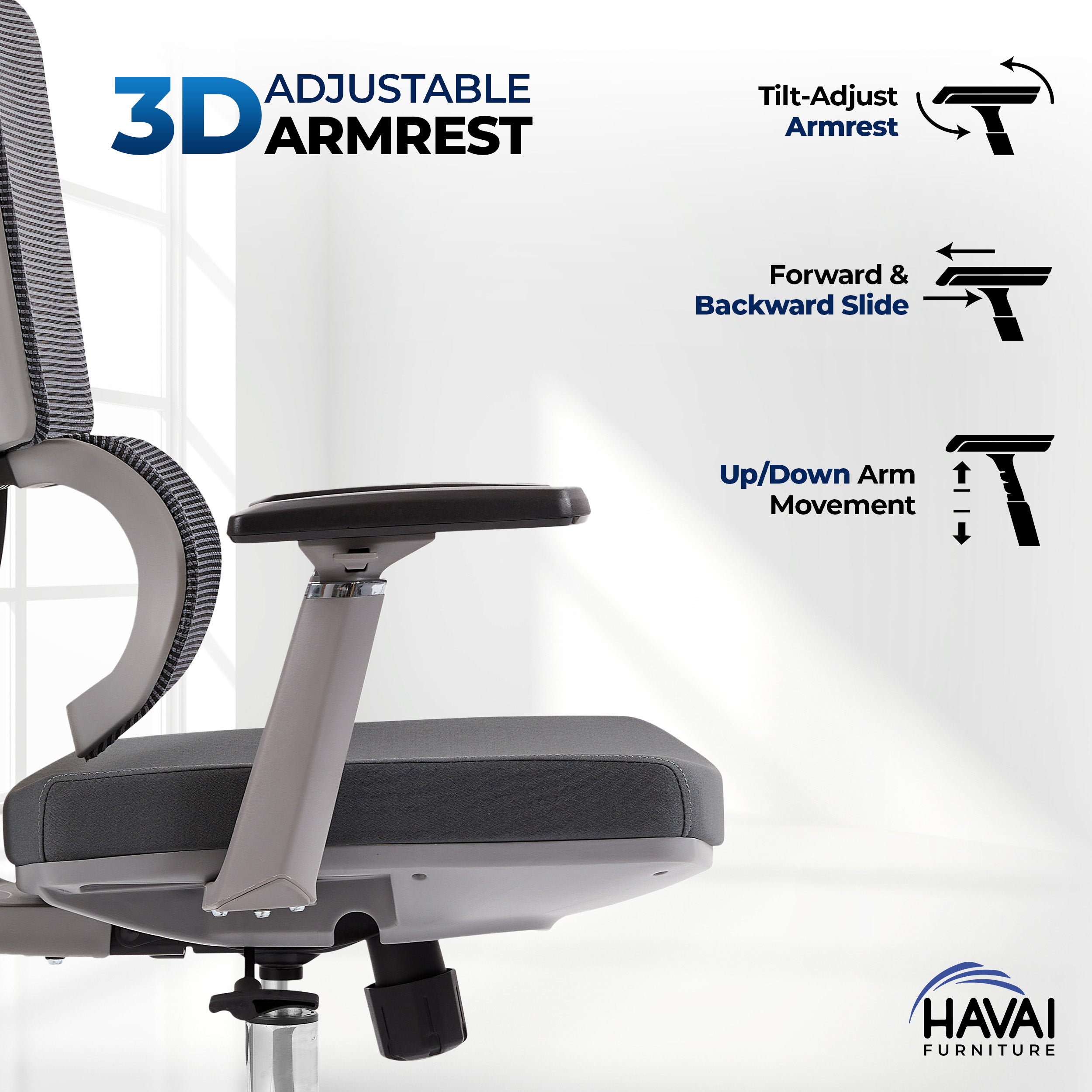 HAVAI Flexi High Back Black Mesh Ergonomic Office Chair | Multi-Lock Synchro Tilt | Aluminium Base | Class 4 Gaslift | Seat Slider | 3D Adjustable Armrests | 50mm Casters | Premium Mesh Back & Fabric Seat(Grey)