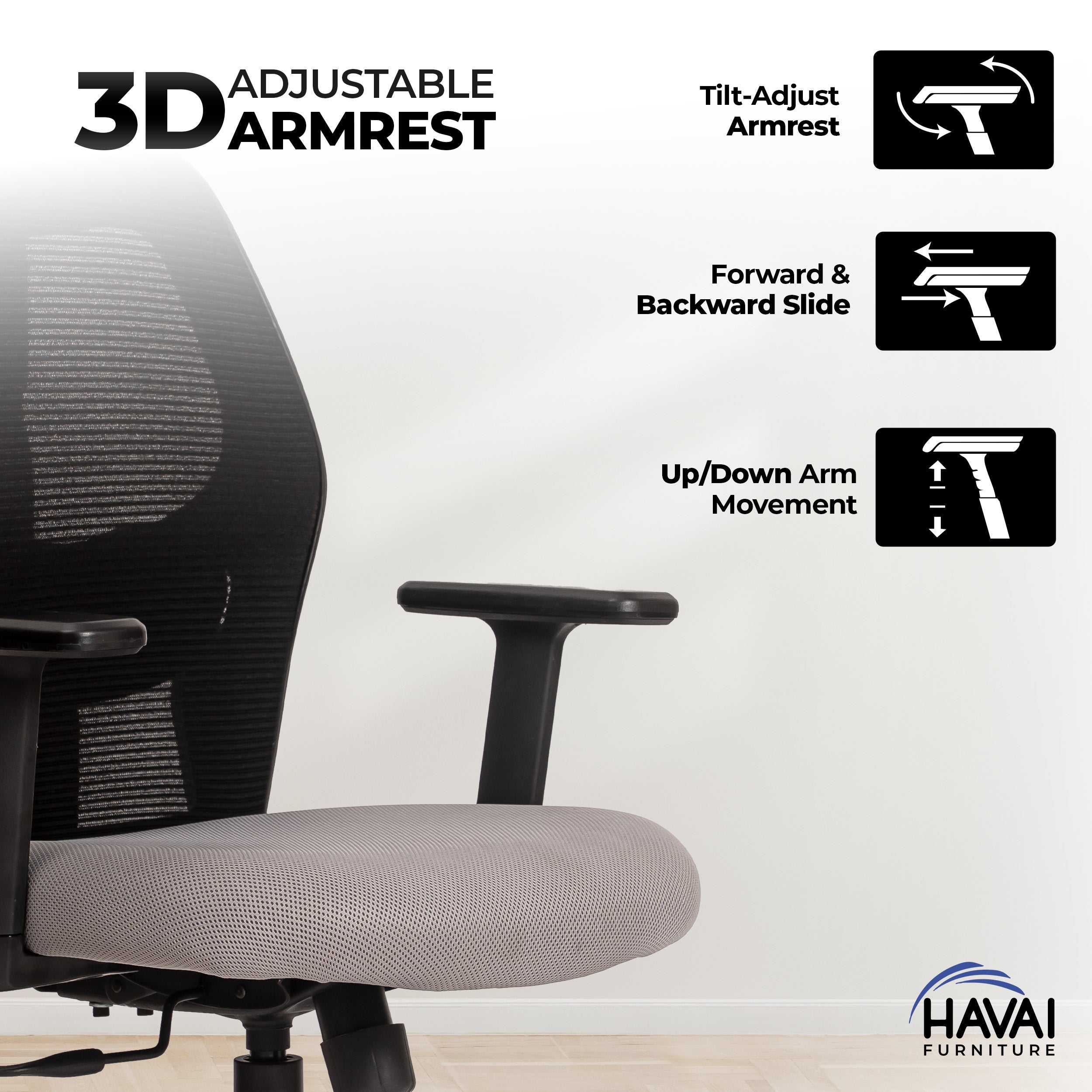 HAVAI Tauras Lean Back High Back Mesh Ergonomic Office Chair | Single Lock Synchro Tilt | Nylon Base | Class 4 Gaslift | 1D Adjustable Armrests | 50mm Casters | Premium Mesh Back & Fabric Seat