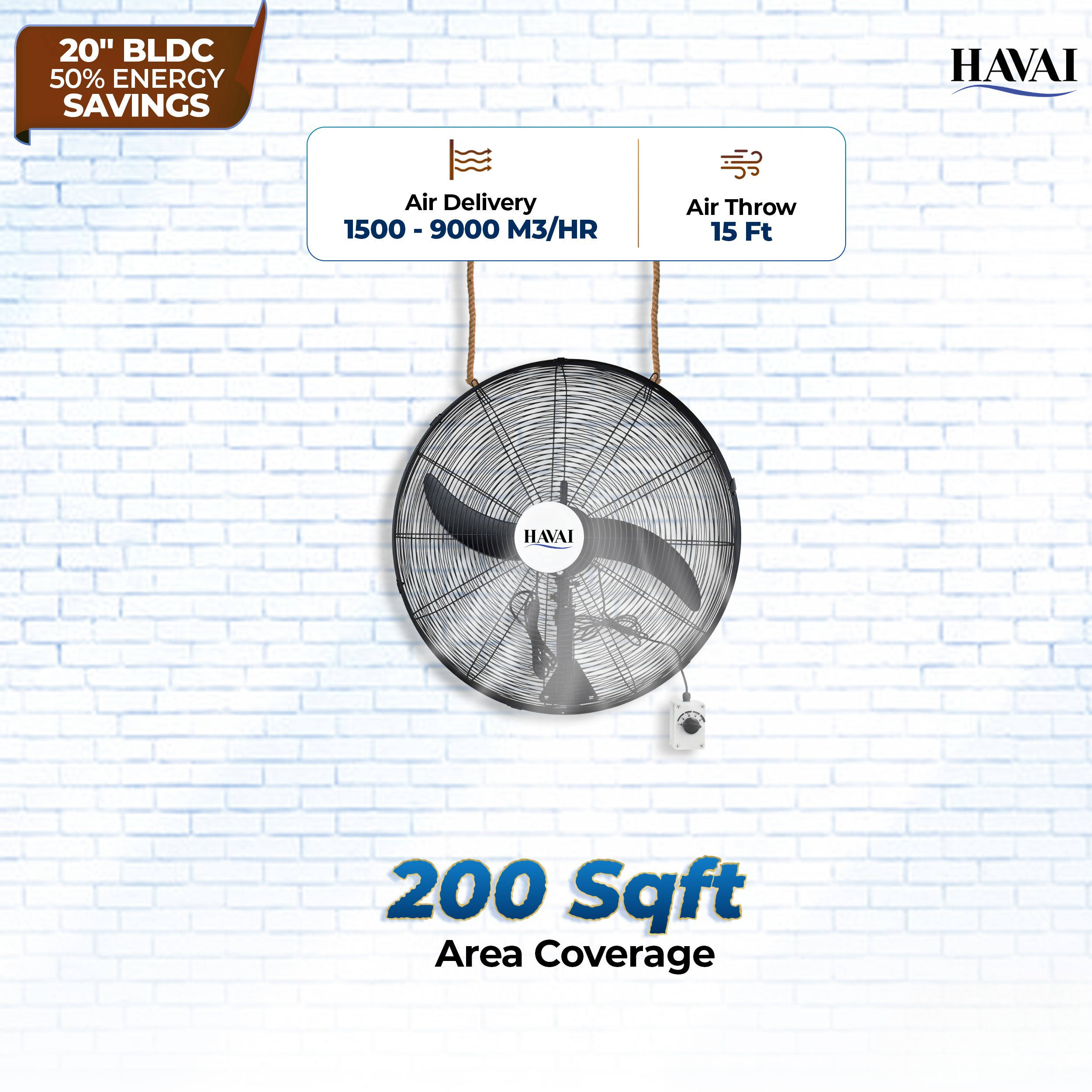 BLDC Wall Mount Fan 20 Inch, 50% Savings On Electricity, High Velocity, Heavy Duty Metal For Industrial, Commercial And Residential Use, Assembly Included , Black