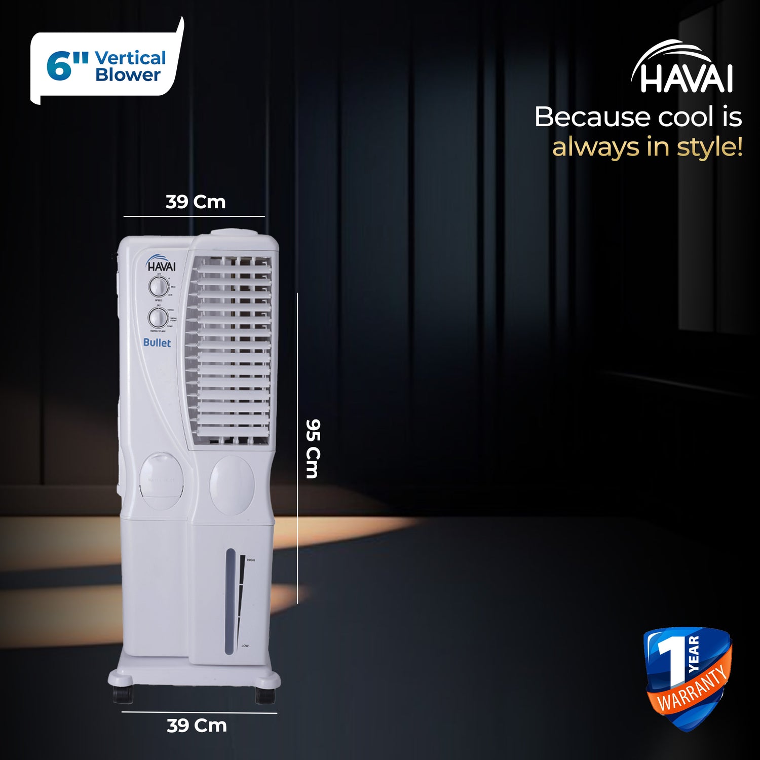 HAVAI Bullet Tower Air Cooler - 20 Liter, White