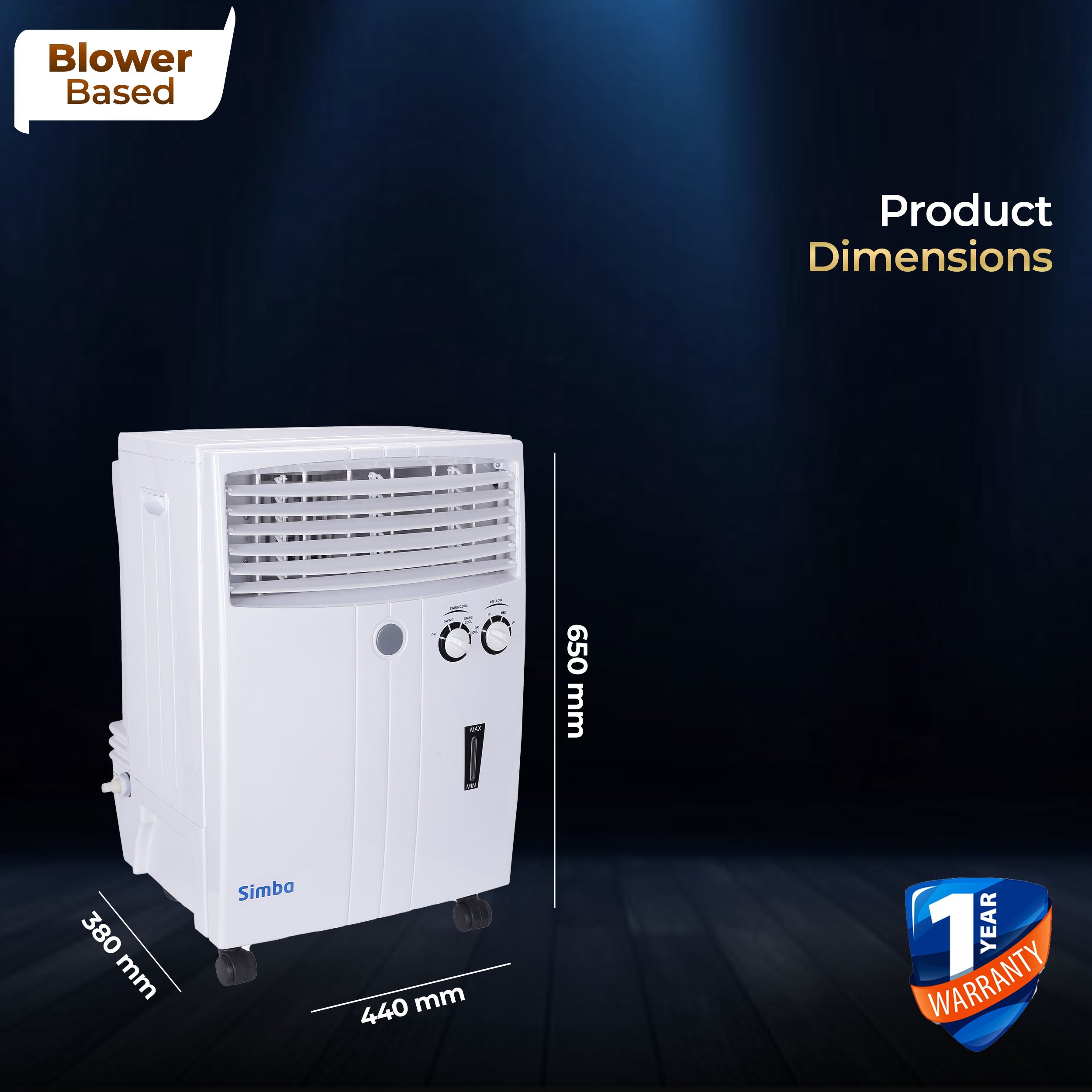 Simba Personal Cooler with Blower - 20L, White