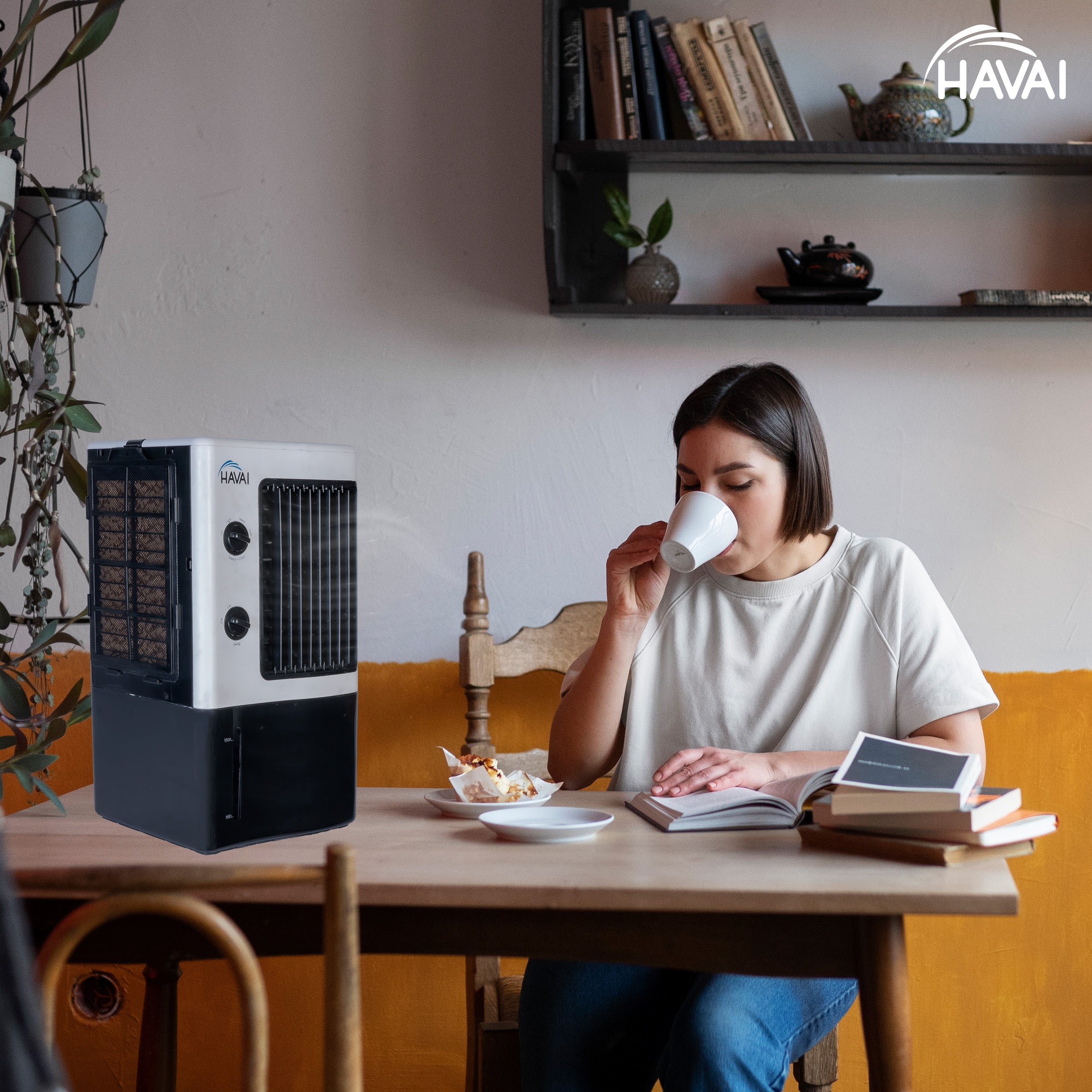 HAVAI Nano Table Cooler | Vertical Blower |Single Person Use|7 Litre Tank Capacity, Ice Box, 2 Feet Air Throw, 1 Year Warranty|3 Speed Control | Dualtone