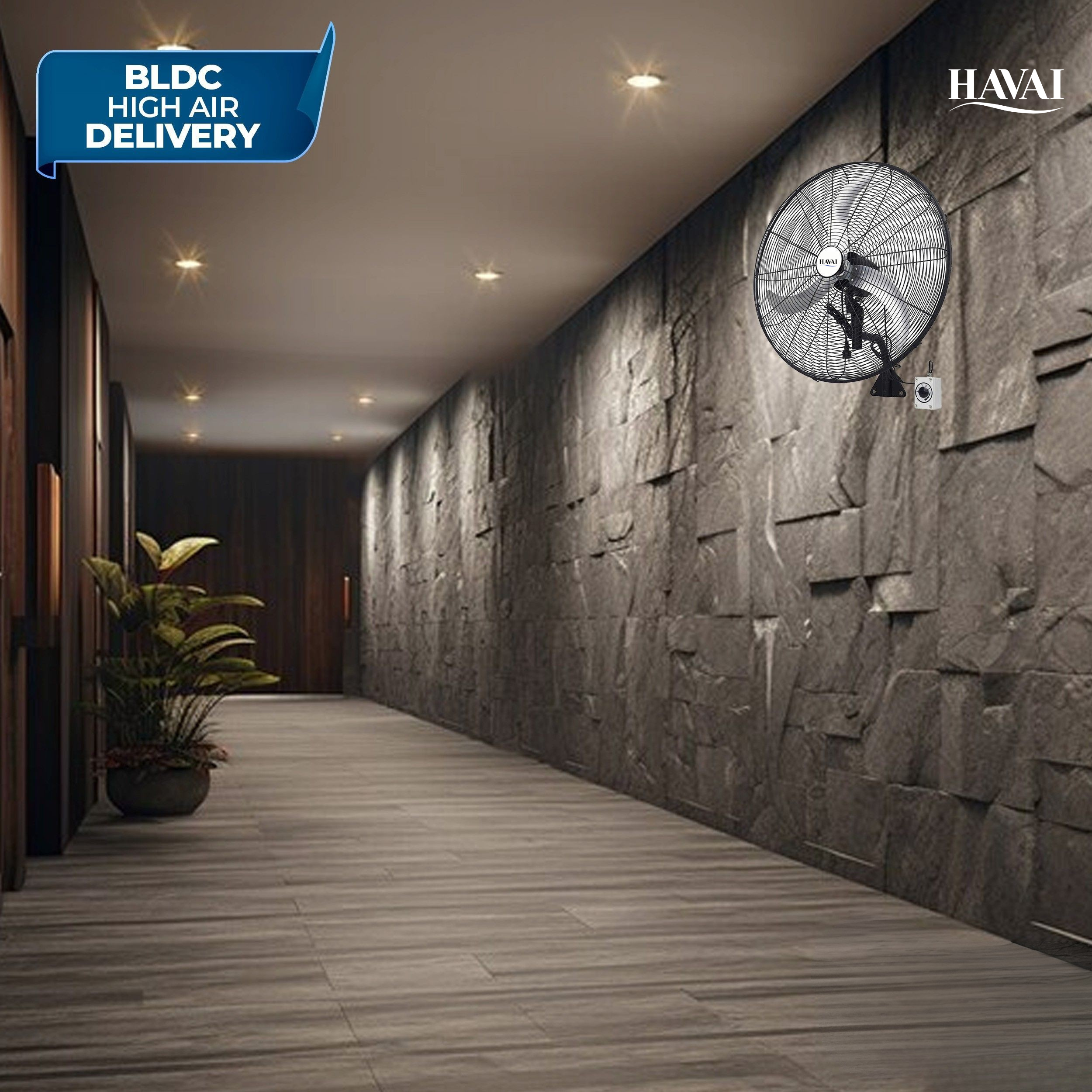 20" BLDC High-Speed Wall-Mount Fan – 3-Blade Design, Energy Efficient (20W-120W), 700-1400 RPM, 11,000 M³/Hr Airflow, 45-Foot Air Throw, 4-Speed Control, 2-Year Warranty