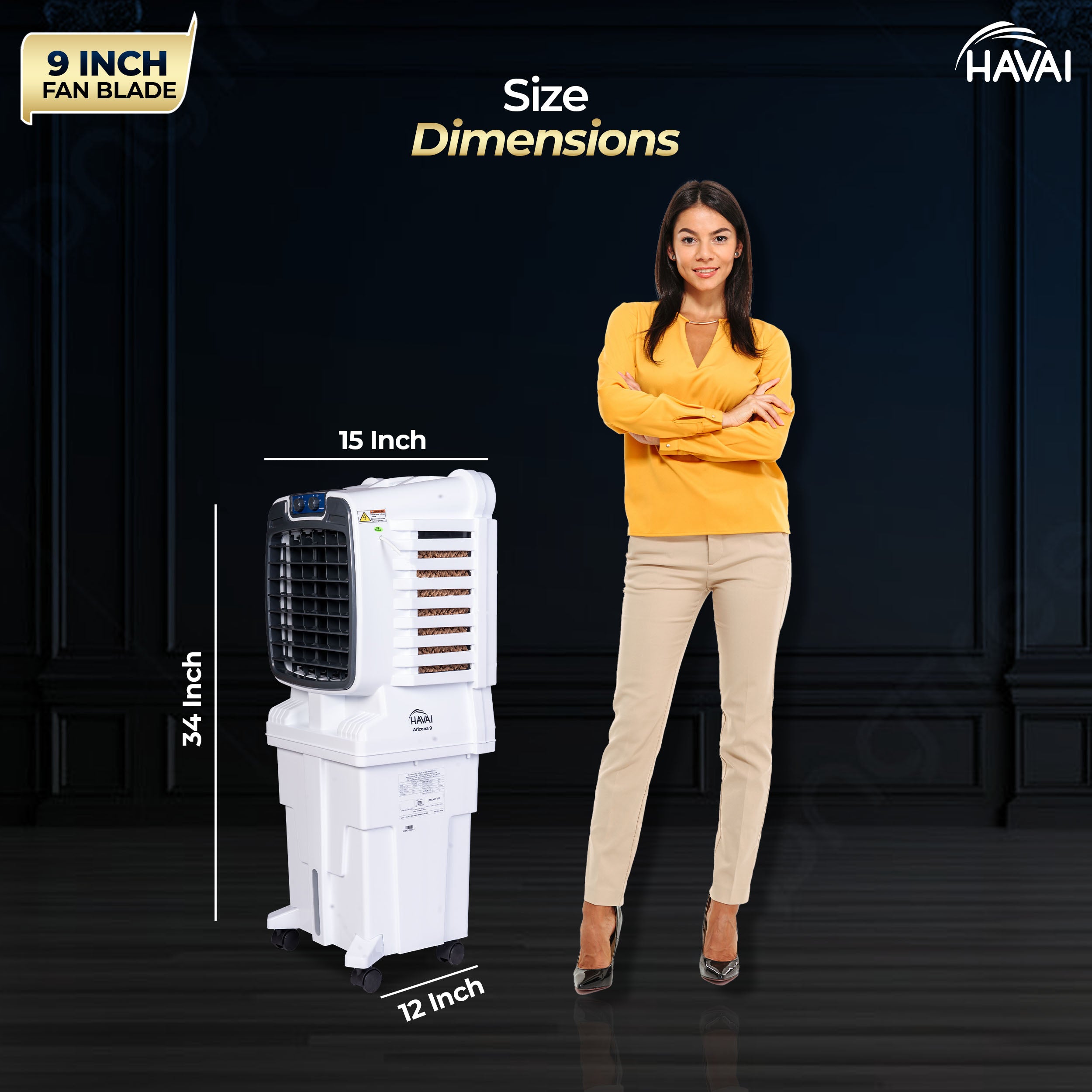 HAVAI Arizona 9 Personal Air Cooler | 9-Inch Blade | 25L Tank | 3-Side Honeycomb Pads | Motorised Louvers | White