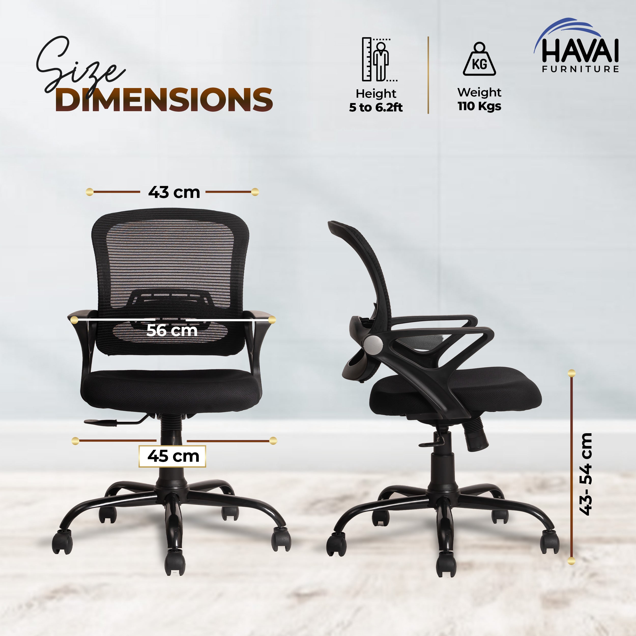 HAVAI Flame Back Low Back Ergonomic Mesh Office Chair | Single Lock Tilt Mechanism | Mild Steel EPC Base | Class 4 Gaslift | Fixed Armrests | 50mm Casters | Breathable Mesh Back