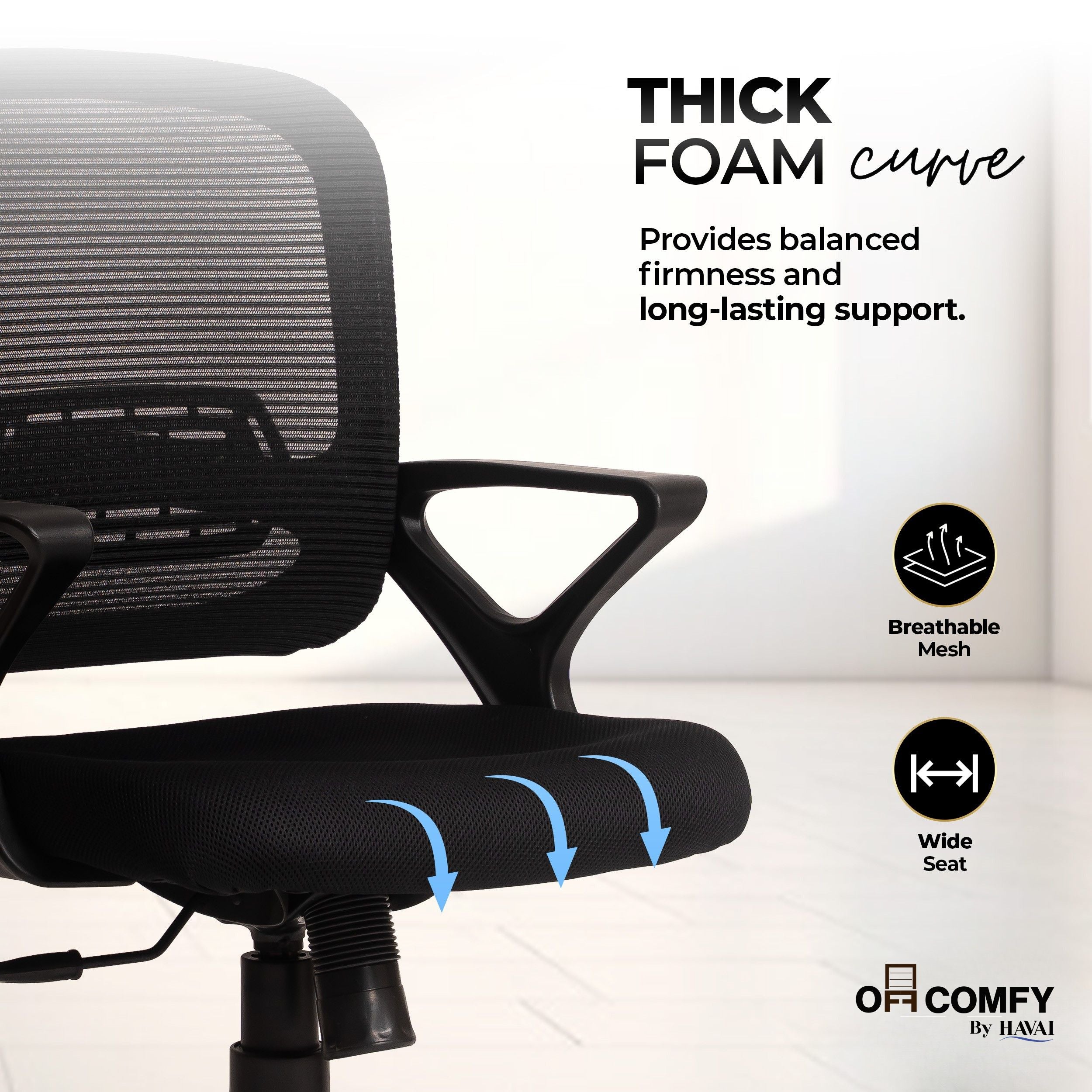HAVAI Flame Back Low Back Ergonomic Mesh Office Chair | Single Lock Tilt Mechanism | Mild Steel EPC Base | Class 4 Gaslift | Fixed Armrests | 50mm Casters | Breathable Mesh Back