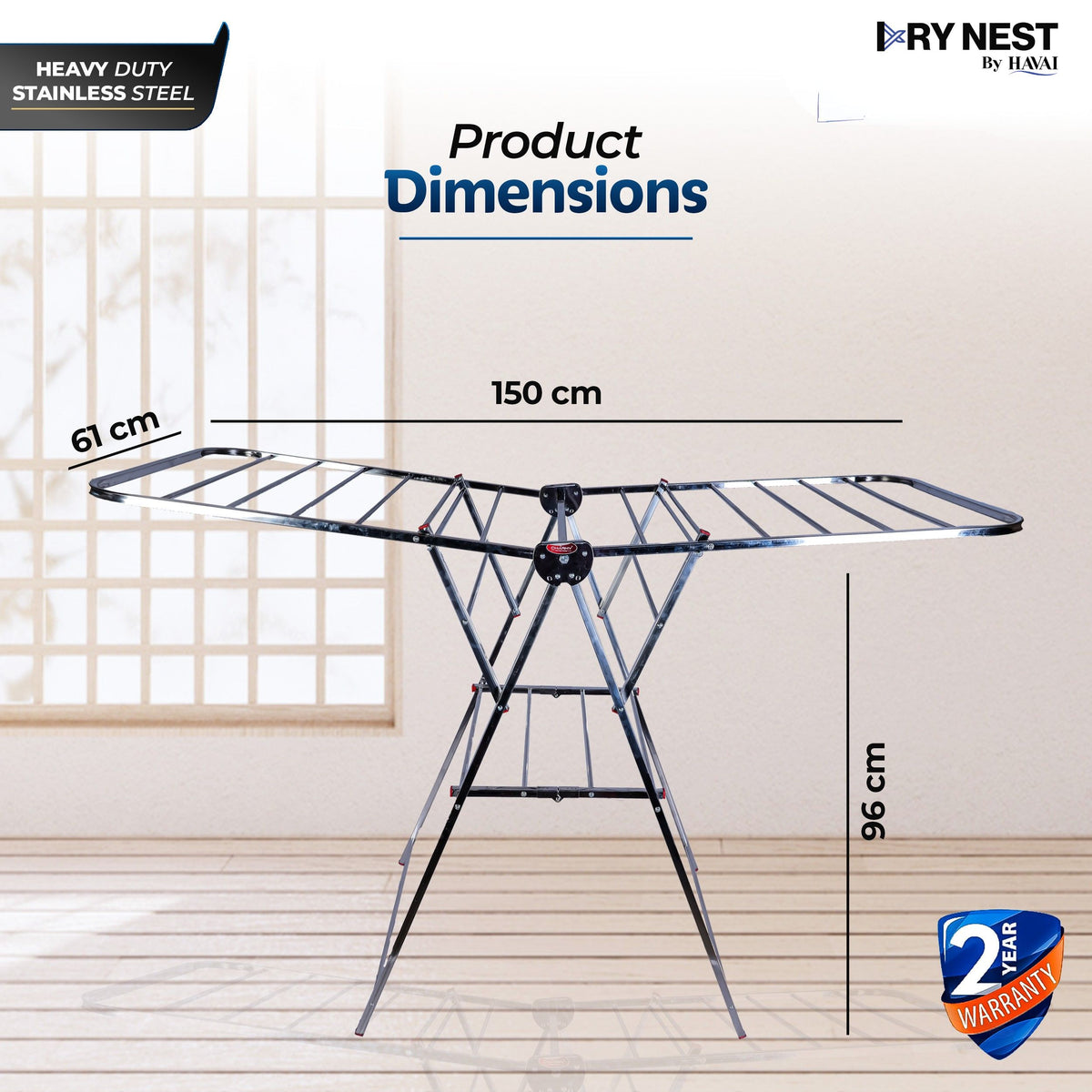 DryNest by Havai – 4.1 KG Heavy Duty Foldable Cloth Drying Stand | Premium Rust-Free Stainless Steel Laundry Rack with Strong Steel Rods | Indoor, Outdoor & Balcony Use | Portable Clothes Dryer Stand