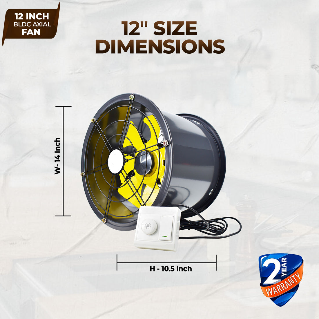 12-Inch Commercial BLDC Axial Fan | Stepless Speed Control | Aluminium Alloy Blade | Low Noise | 700–2800 m³/h Air Volume | 40–80% Energy Saving | Maintenance-Free BLDC Motor | 2-Year Warranty