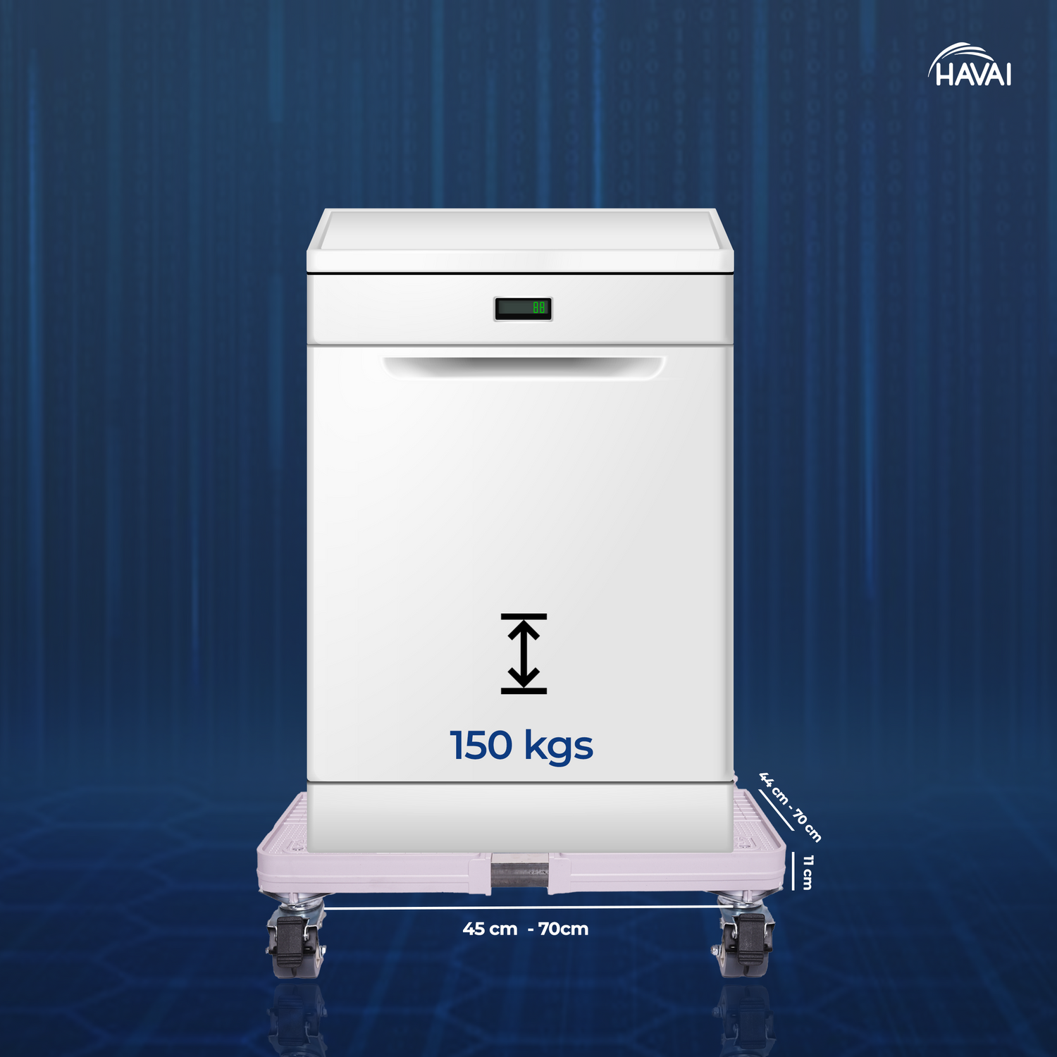 HAVAI Premium Trolley Stand with Wheels – For Heavy Duty Adjustable Top Load Washing Machine/Refrigerator/Fridge/Dishwasher/Air Cooler: Colour - Bluish Grey