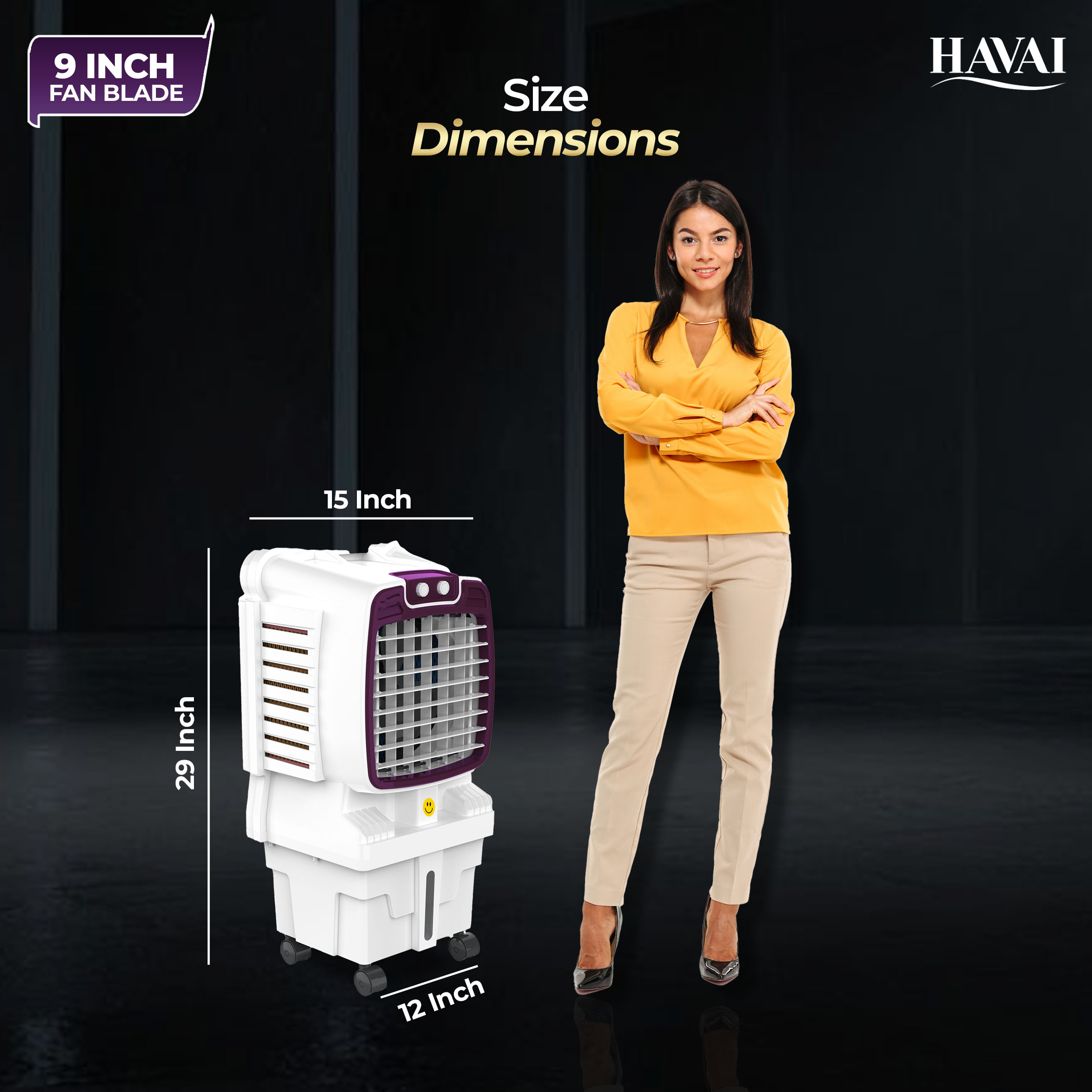 HAVAI Arizona 9 Mini Personal Air Cooler | India’s First 9-Inch Blade Cooler | 2600 RPM | 5 Ft Air Throw | 3-Side Honeycomb | 12L Tank | Motorised Louvers | 120W | Ideal for 50 Sq Ft
