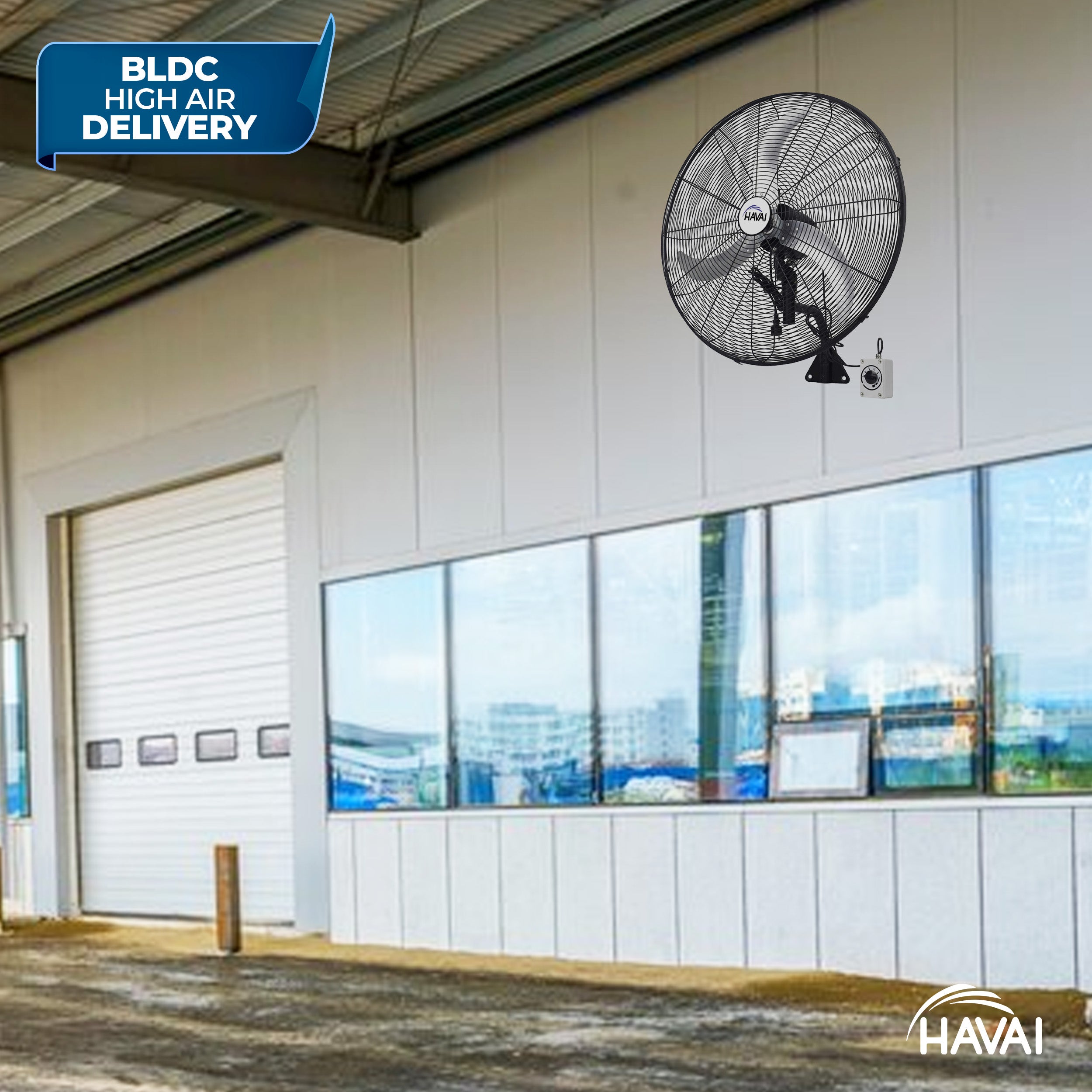 HAVAI 20" BLDC High-Speed Wall-Mount Fan – 3-Blade Design, Energy Efficient (20W-120W), 700-1400 RPM, 11,000 M³/Hr Airflow, 45-Foot Air Throw, 4-Speed Control, 2-Year Warranty