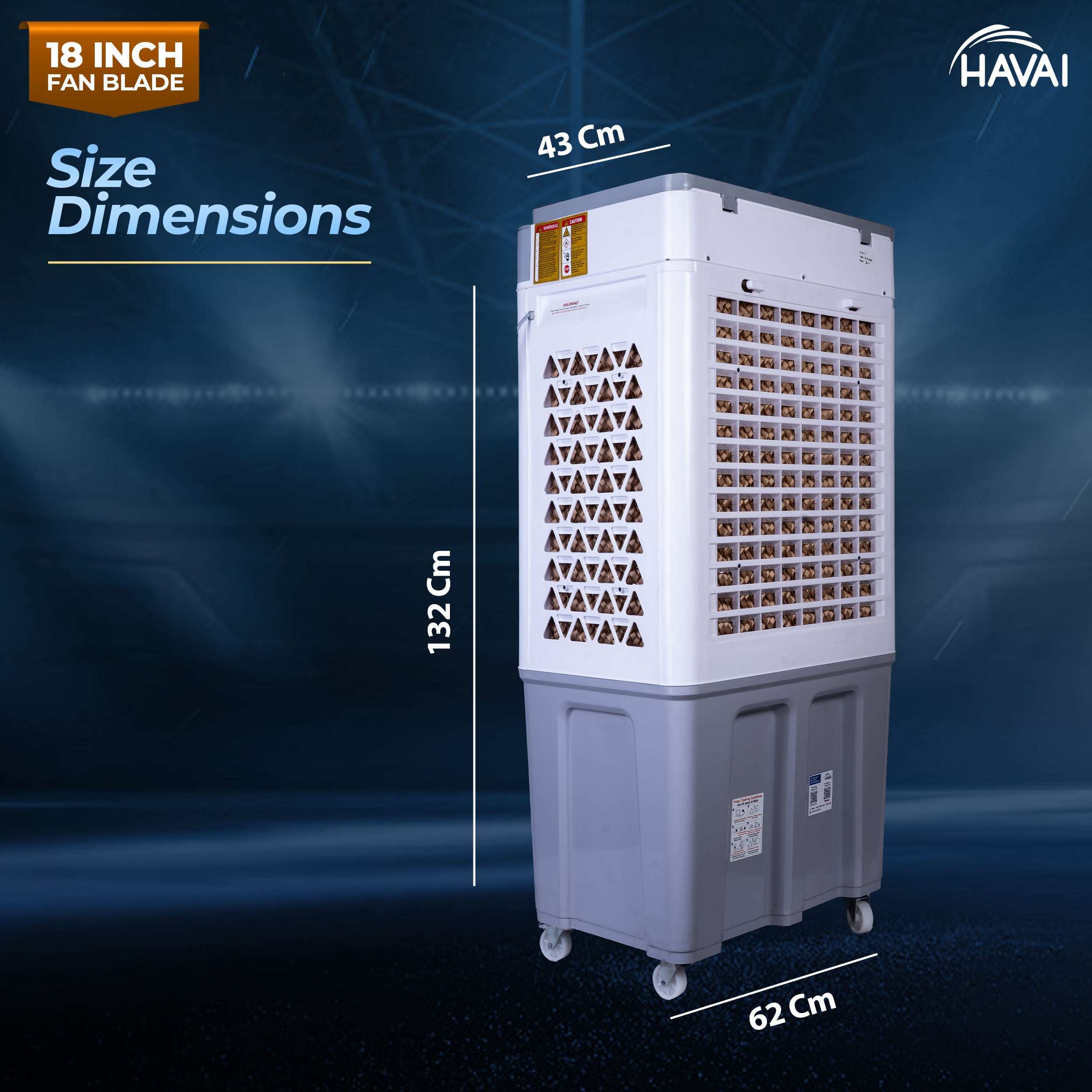 HAVAI Thunder 18+ GT Desert Cooler | 18” Aluminium Blade | 100L Tank | 3-Side Honeycomb Pads | 20 Ft Air Throw | Heavy-Duty 110mm Motor | Auto Swing | White & Grey