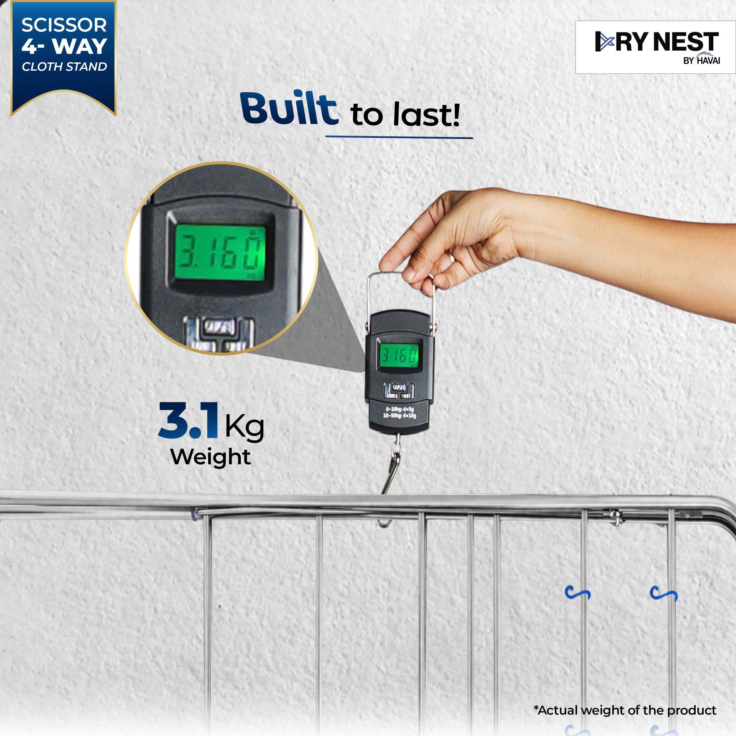 HAVAI DRY NEST 3kg Heavy Duty Premium Cloth Drying Stand | 4-Way Foldable Stainless Steel Clothes Dryer | 23 Rods with Hanger Hooks | 30kg Load Capacity | Strong & Stable | 2 Year Warranty