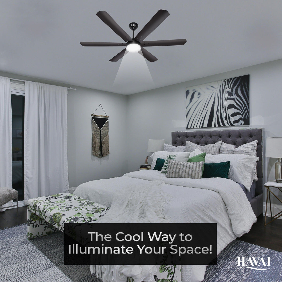 HAVAI Spinel BLDC Ceiling Fan 35W, 1200mm Blade with Remote - Smoky Brown,9W LED Light