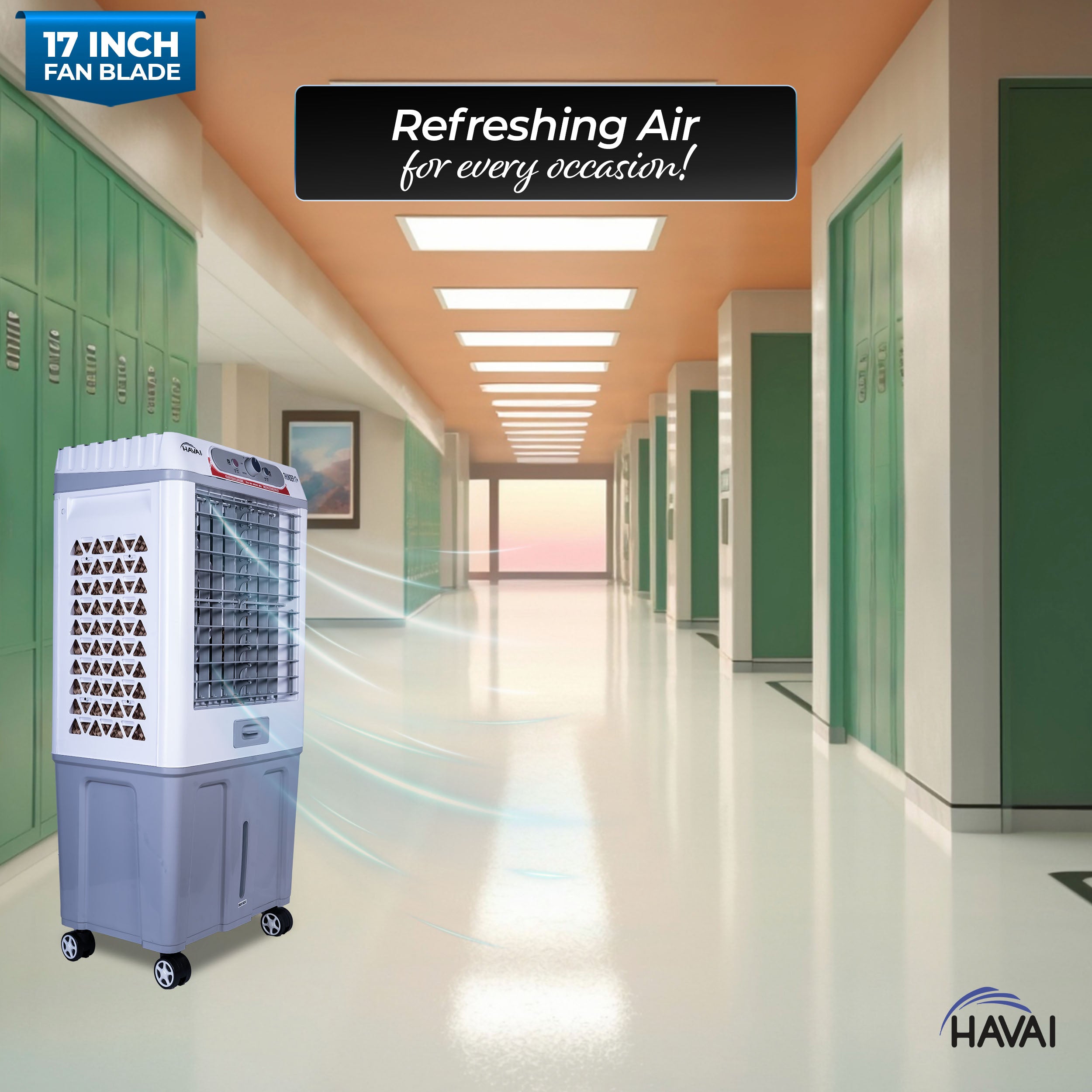 HAVAI Thunder 17+ Desert Cooler | 100L Tank | 17-Inch Fan Blade | 3-Side Honeycomb Pads | Heavy-Duty 110 Dia 32mm Motor | Auto Swing | 1-Year Motor Warranty & Post-Warranty Service | White & Brown