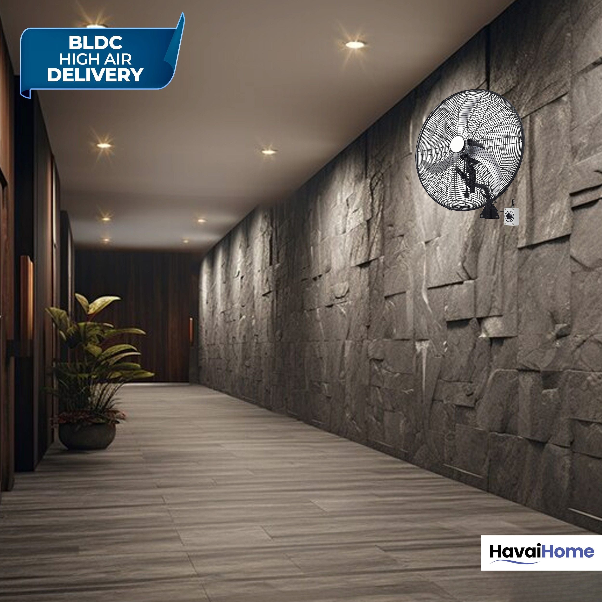 20" BLDC High-Speed Wall-Mount Fan – 3-Blade Design, Energy Efficient (20W-120W), 700-1400 RPM, 11,000 M³/Hr Airflow, 45-Foot Air Throw, 4-Speed Control, 2-Year Warranty