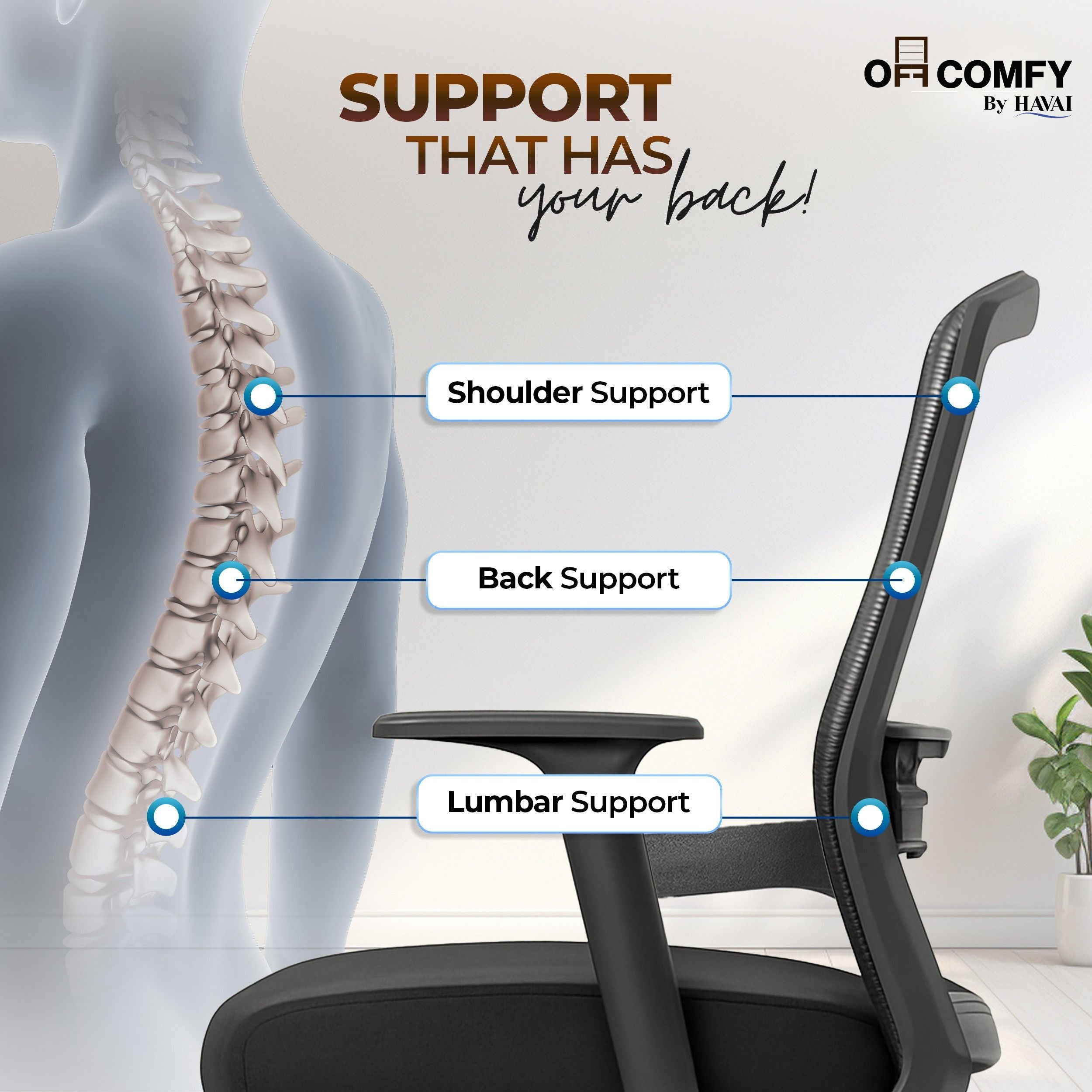 HAVAI Ergolite Mid Back Ergonomic Mesh Office Chair | One Lock Tilt Mechanism | Fixed Armrests | Nylon Base | Breathable Mesh Back (Black)