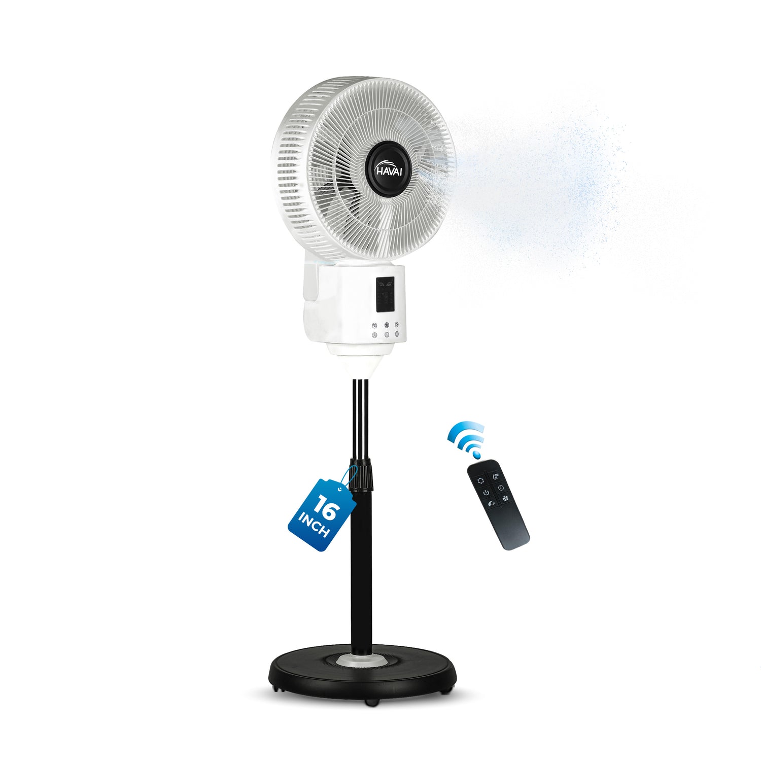 HAVAI BLU X BLDC Mist Pedestal Fan – 16” Residential BLDC Mist Fan|Low Noise|Remote and Touch Enabled|2.2 Litre Detachable Tank | Installation Included (White, Pack of 1)