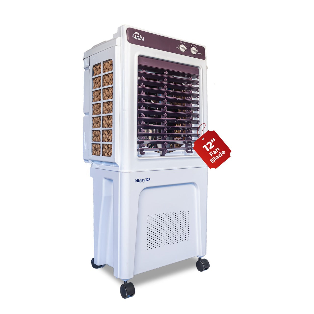 HAVAI Mighty 12+ | 12-Inch Personal Air Cooler | 36L Tank | 3-Side Honeycomb | Auto Swing | 3-Speed | 2400 RPM Motor | Vibrant Color | 200 Sq. Ft. Coverage
