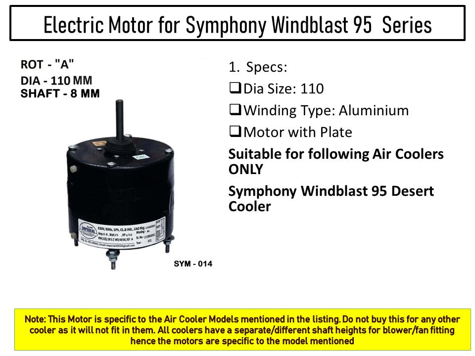 Main/Electric Motor - For Symphony Windblast 95 Litre Desert Cooler