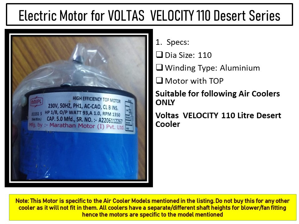 Main/Electric Motor - For Voltas VELOCITY 110 Litre Desert Cooler
