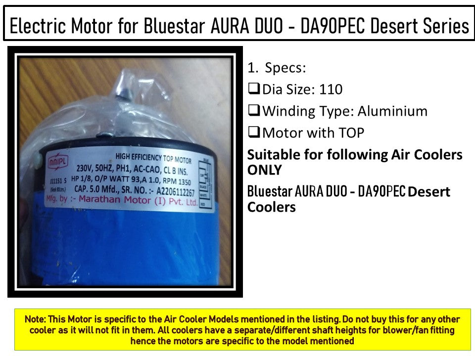 Main/Electric Motor - For Bluestar AURA DUO - DA90PEC Desert Cooler