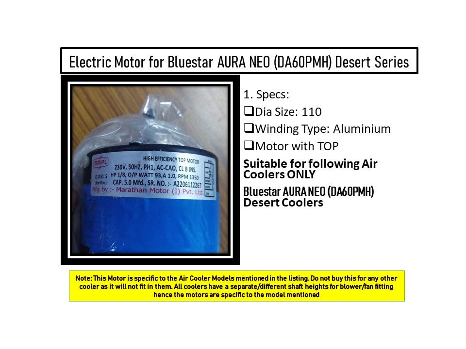 Main/Electric Motor - For Bluestar AURA NEO (DA60PMH) Desert Cooler