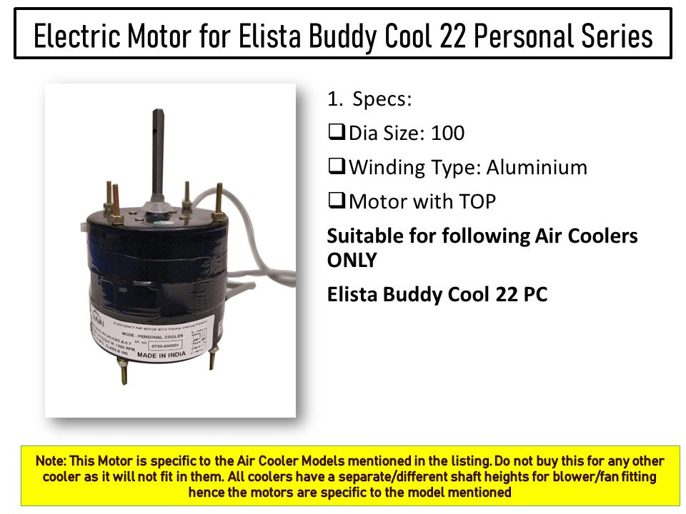 Main/Electric Motor - For Elista Buddy Cool 22 Litre Personal Cooler