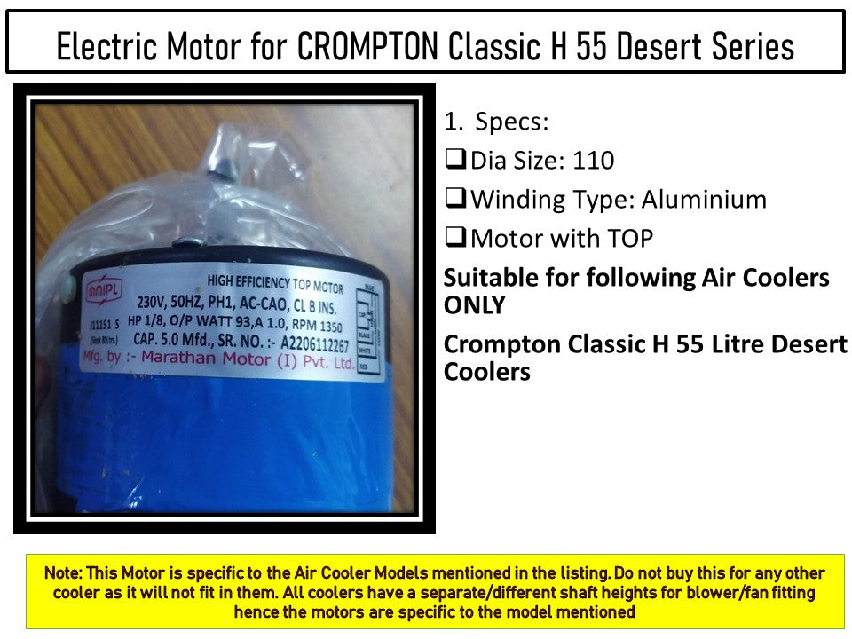 Main/Electric Motor - For Crompton Ozone classic 55 H Litre Desert Cooler