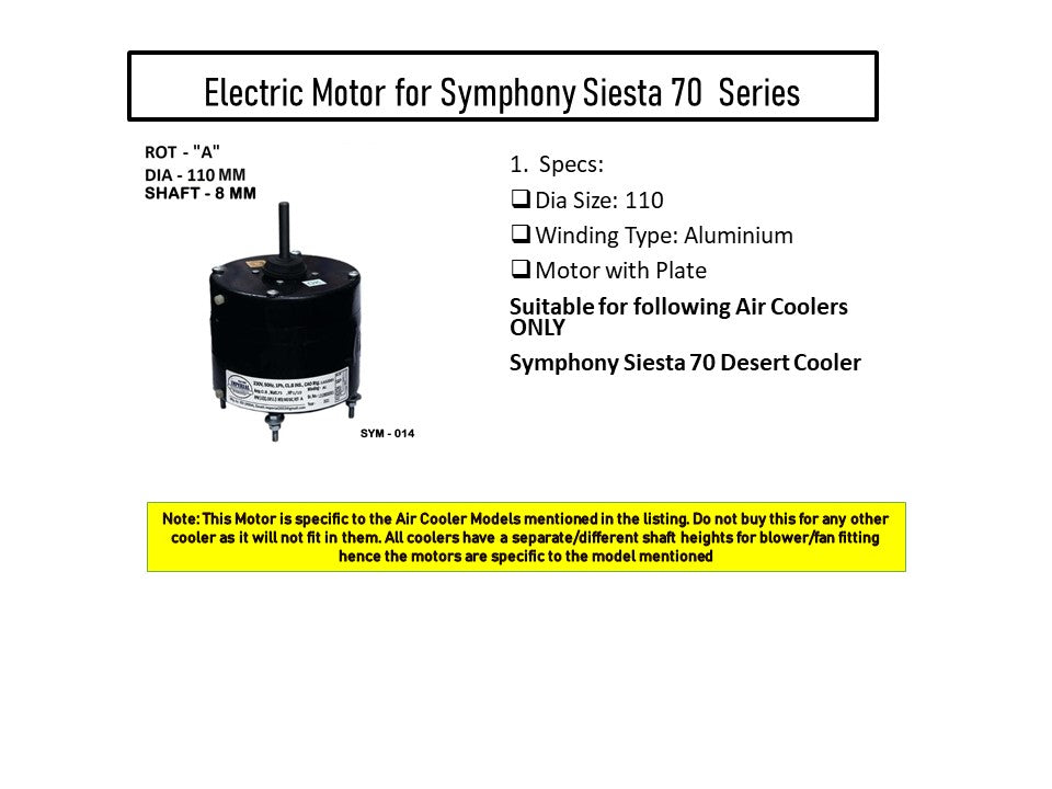Main/Electric Motor - For Symphony Siesta 70 Litre Desert Cooler