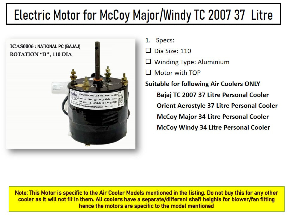 Main/Electric Motor - For McCoy Major 34 Litre Personal Cooler