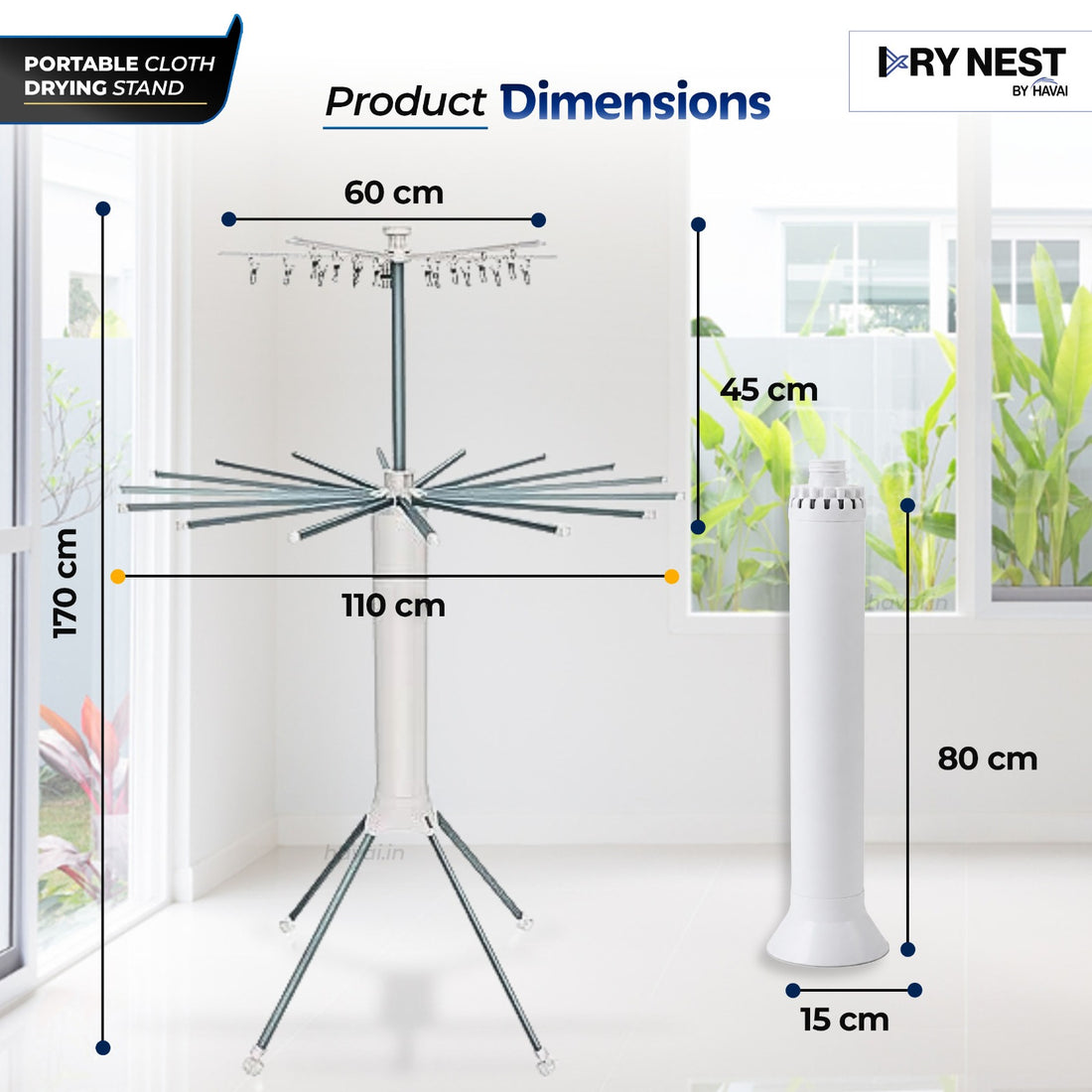 HAVAI Octopus Essential Foldable Rotating Clothes Drying Stand | 360° Multi-Layer Laundry Drying Rack with Lockable Wheels | Heavy Duty Stainless Steel Clothes Hanger | Space Saving Cloth Dryer