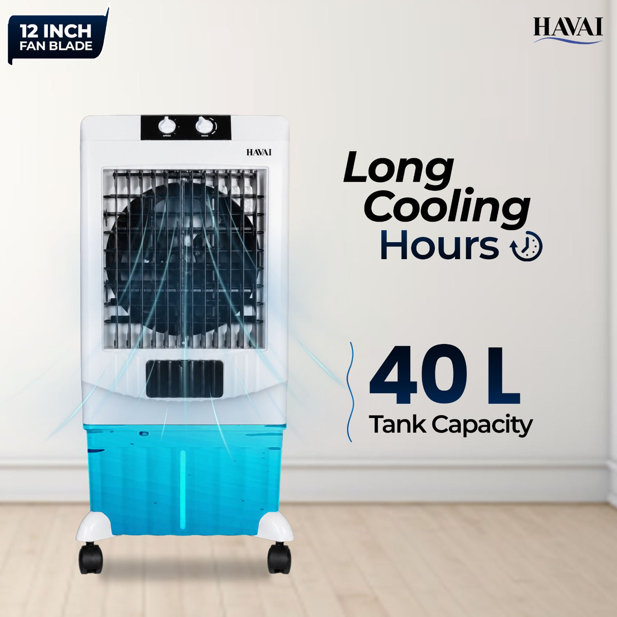 HAVAI Arizona 12 inch Mini Tower Air Cooler | 40L |150 sq ft Rooms |8 ft Throw