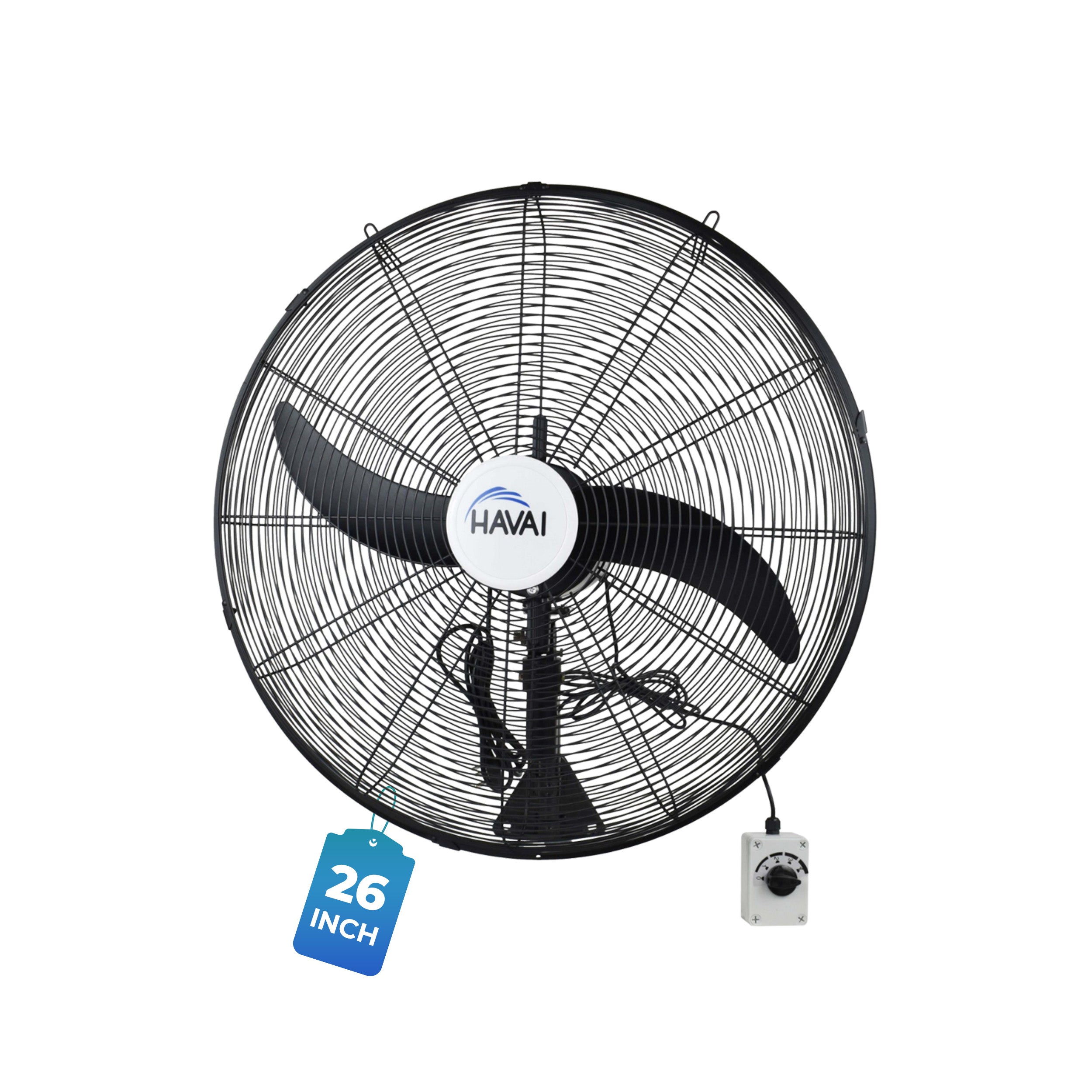 HAVAI BLDC Wall Mount Fan 26 inch, 50% Savings on Electricity, High Velocity, Heavy Duty Metal for Industrial, Commercial and Residential Use, Assembly Included