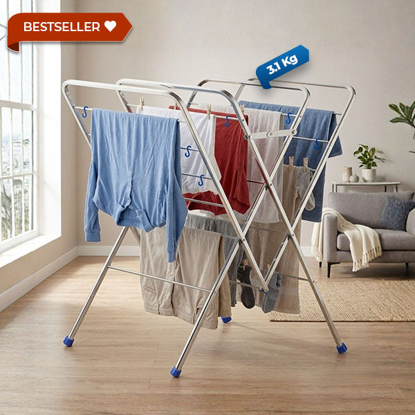 HAVAI DRY NEST 3kg Heavy Duty Premium Cloth Drying Stand | 4-Way Foldable Stainless Steel Clothes Dryer | 20 Rods with Hanger Hooks | 30kg Load Capacity | Strong & Stable | 2 Year Warranty