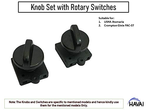 HAVAI Set of Black Knobs with Three Speed and On/Off Rotary Switch Suitable for Usha Atomaria/Crompton Ginie Personal Cooler