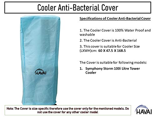 HAVAI Anti Bacterial Cover for Symphony Storm 100i Diet 100 Litre Tower Cooler Water Resistant.Cover Size(LXBXH) cm: 61 X 48.5 X 168.5