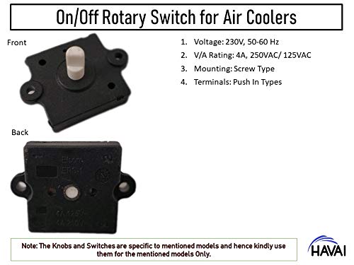 HAVAI Set of Black Knobs with Three Speed and On/Off Rotary Switch Suitable for Usha Atomaria/Crompton Ginie Personal Cooler