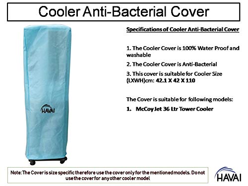 HAVAI Anti Bacterial Cover for McCoy Jet 36 Litre Tower Cooler Water Resistant.Cover Size(LXBXH) cm:42.1 X 42 X 110