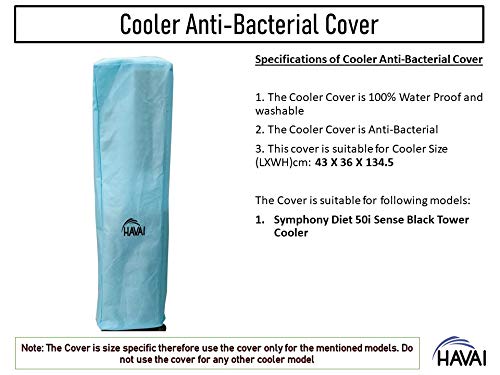 HAVAI Anti Bacterial Cover for Symphony 50i Sense Black Diet Tower Cooler Water Resistant.Cover Size(LXBXH) cm:43 X 36 X 134.5